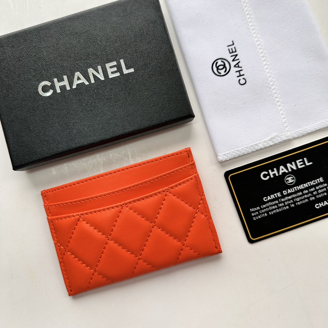 CC Inspired CLASSIC CARD HOLDER Grained Calfskin Orange Wallet - Gorchic - $37.99