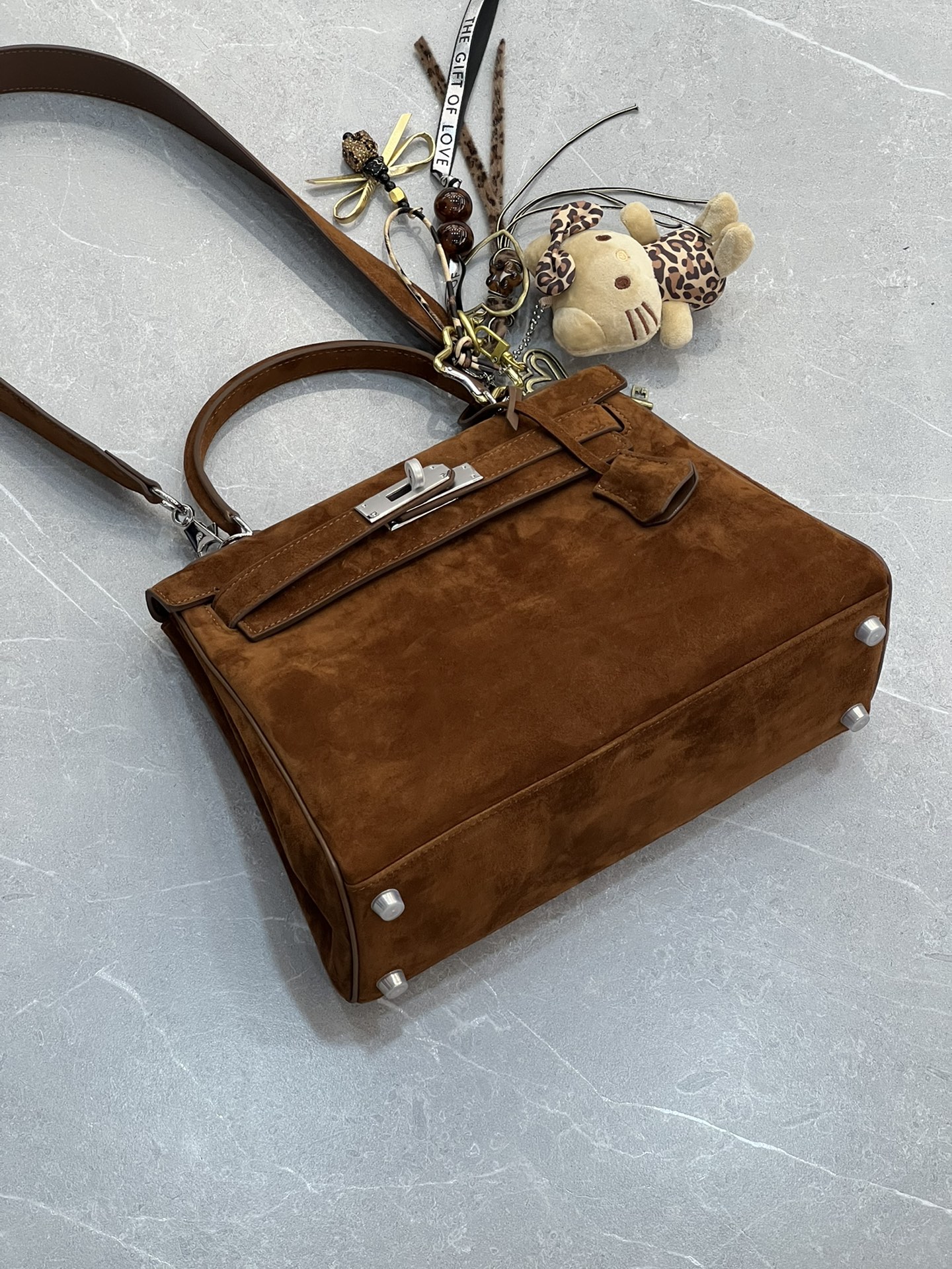 H-Inspired Kelly Haze Dark Brown Suede (On Key Chain) - Handbags - Gorchic - $230.99