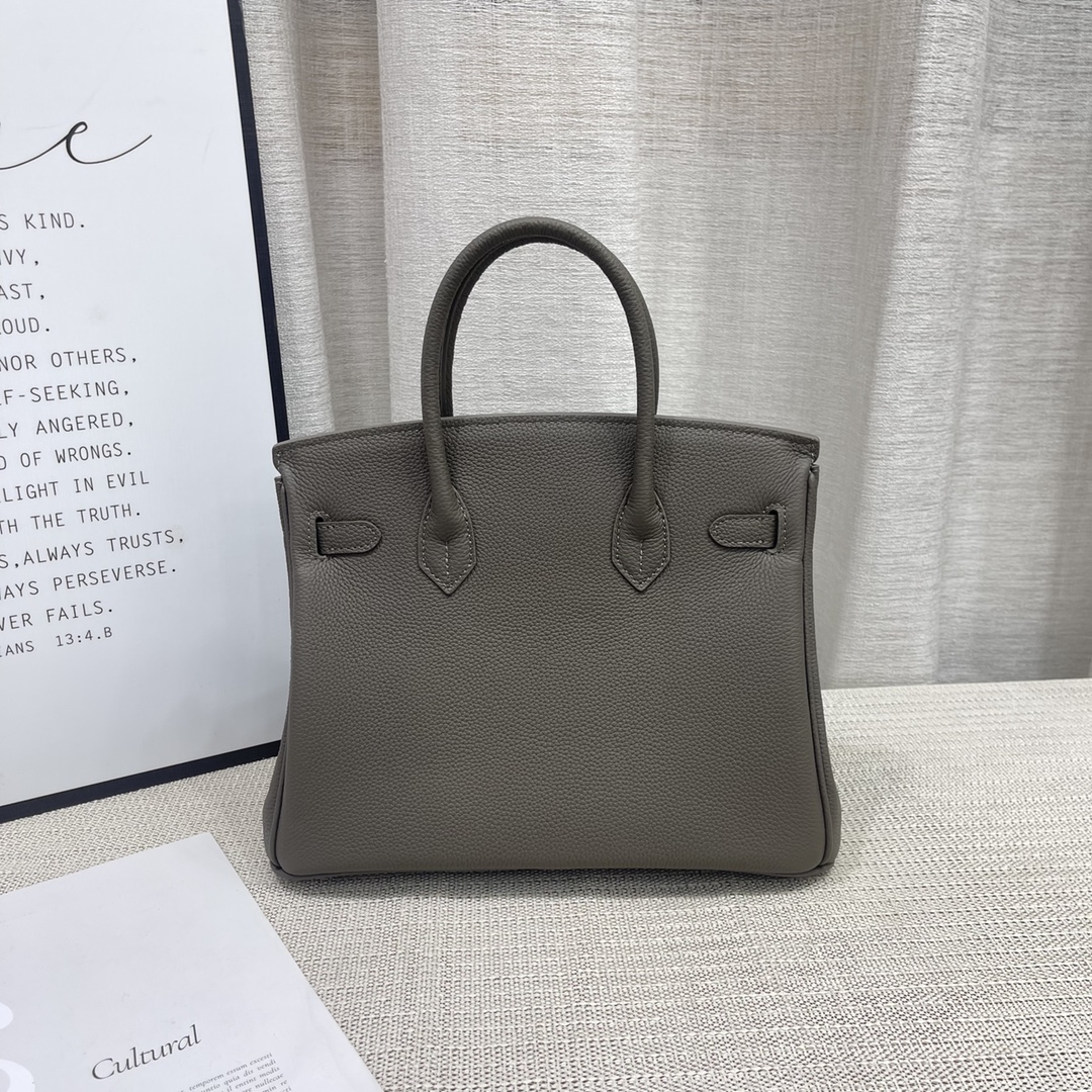 H-Inspired Birkin Togo Retourne Bag Golden Hardware-Light Grey Bag - Gorchic - $185.99