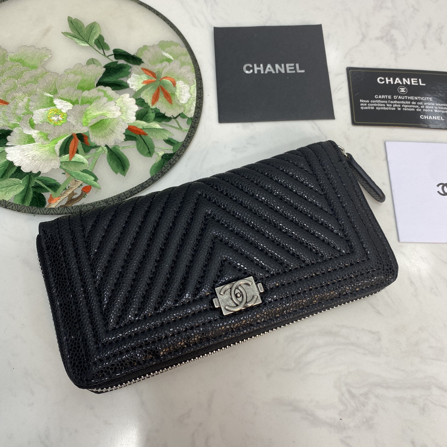 CC Inspired Caviar Chevron Quilted Wallet -Fishseed Pattern Sier Wallet - Gorchic - $52.99
