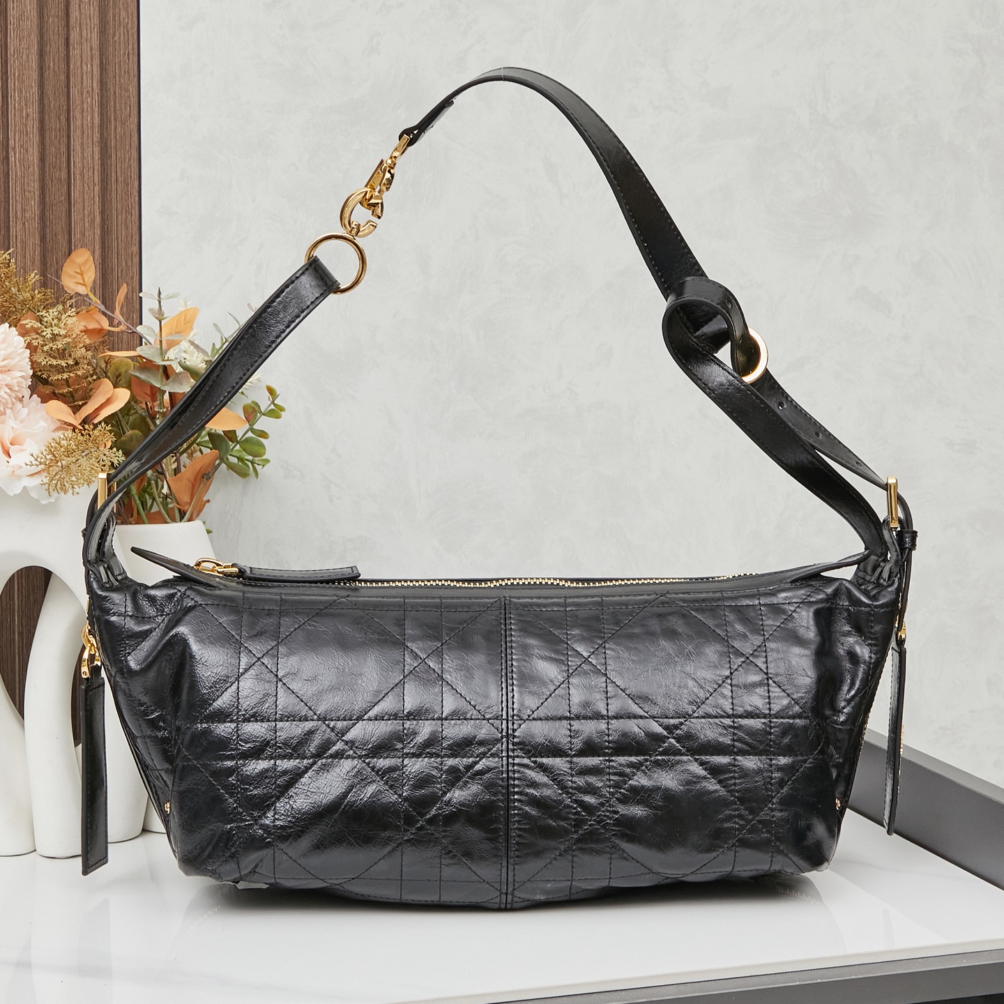 D Inspired D-Journey Bag in Crinkled Calfskin-Black Flat Macrocannage - Gorchic - $132.99