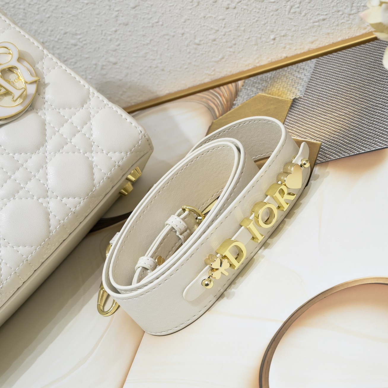 D Inspired Small Lady D Inspired Bag White Cannage Calfskin Golden and White Paint Hardware - Bag - Gorchic - $144.99