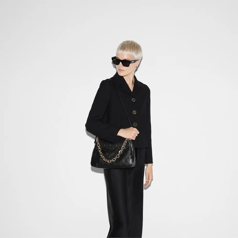 Double-G Emblem Black Grainy leather Bag - Gorchic - $132.99