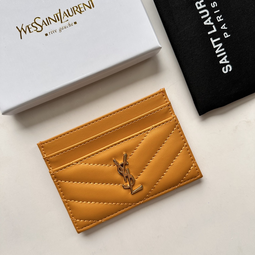 Lady Designer CASSANDRE MATELASSÉ card case in lambskin -Yellow Wallet - Gorchic - $35.99