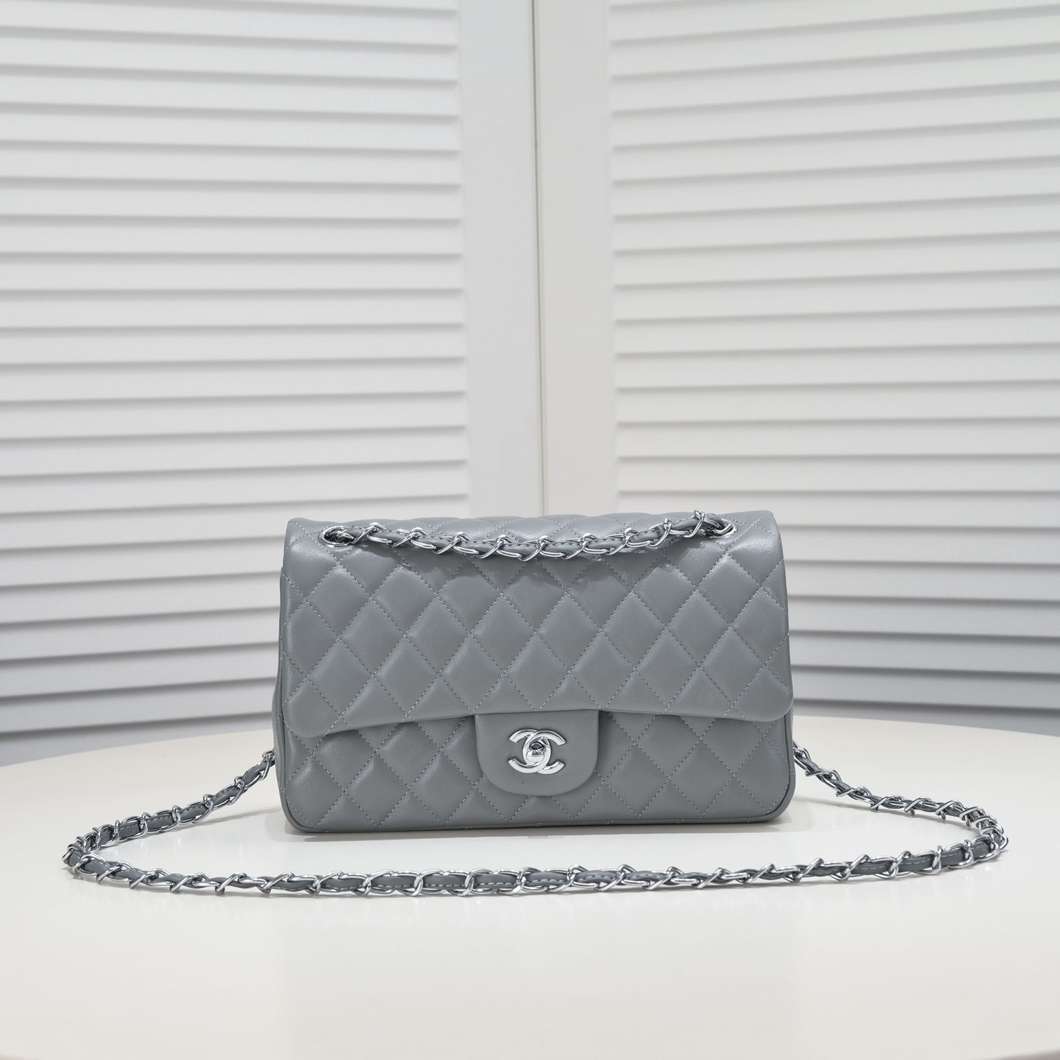 CC Inspired Classic Double Flap Bag Grey Sier Hardware - Bag - Gorchic - $122.99