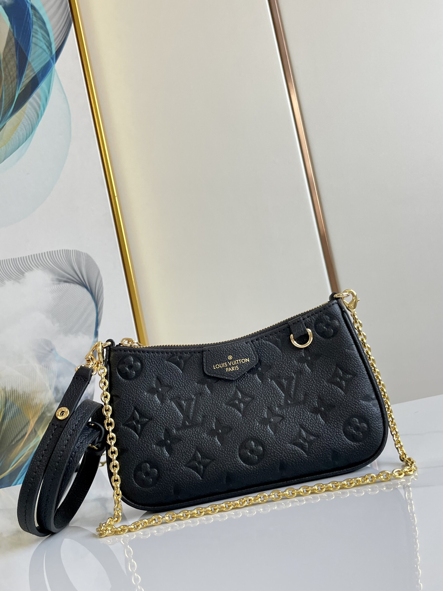 Designer Monogram Empreinte Monogram Leather Black Easy Pouch On Strap Shoulder Bag Black - Bag - Gorchic - $107.99