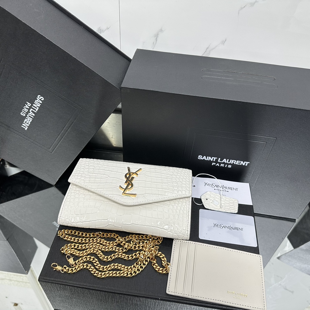 Lady Designer  Grain De Poudre Monogram Uptown Chain Wallet White-Gold hardware - Bag - Gorchic - $122.99