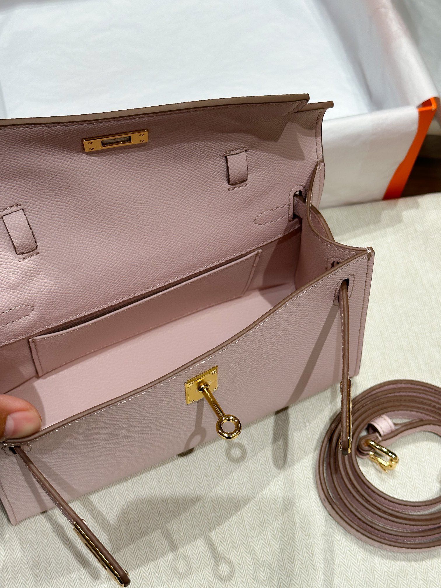 H-Inspired Kelly Mini 1st Kelly Pochette Generation Epsom Palm Leather-Light Pink - Gorchic - $146.99