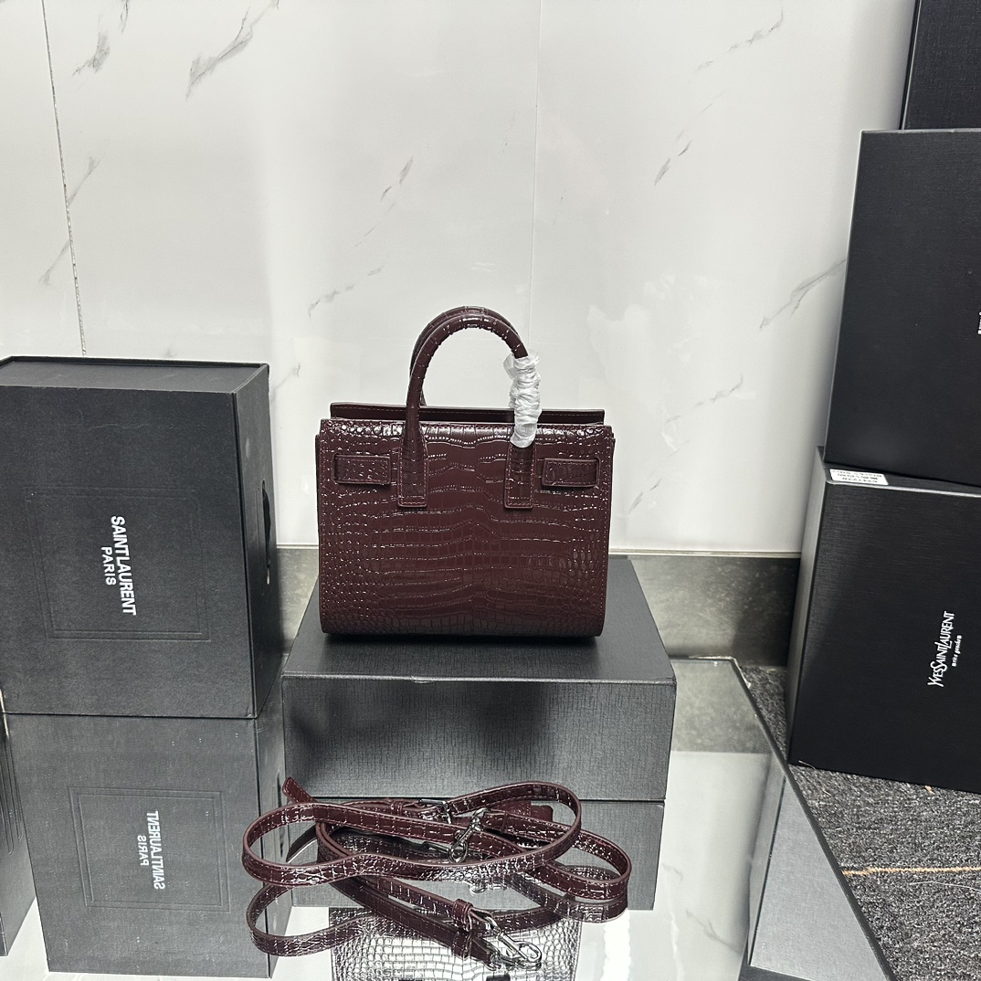 Lady Designer Rose Croc Embossed Leather Nano Classic Sac De Jour Tote - Bag - Gorchic - $175.99