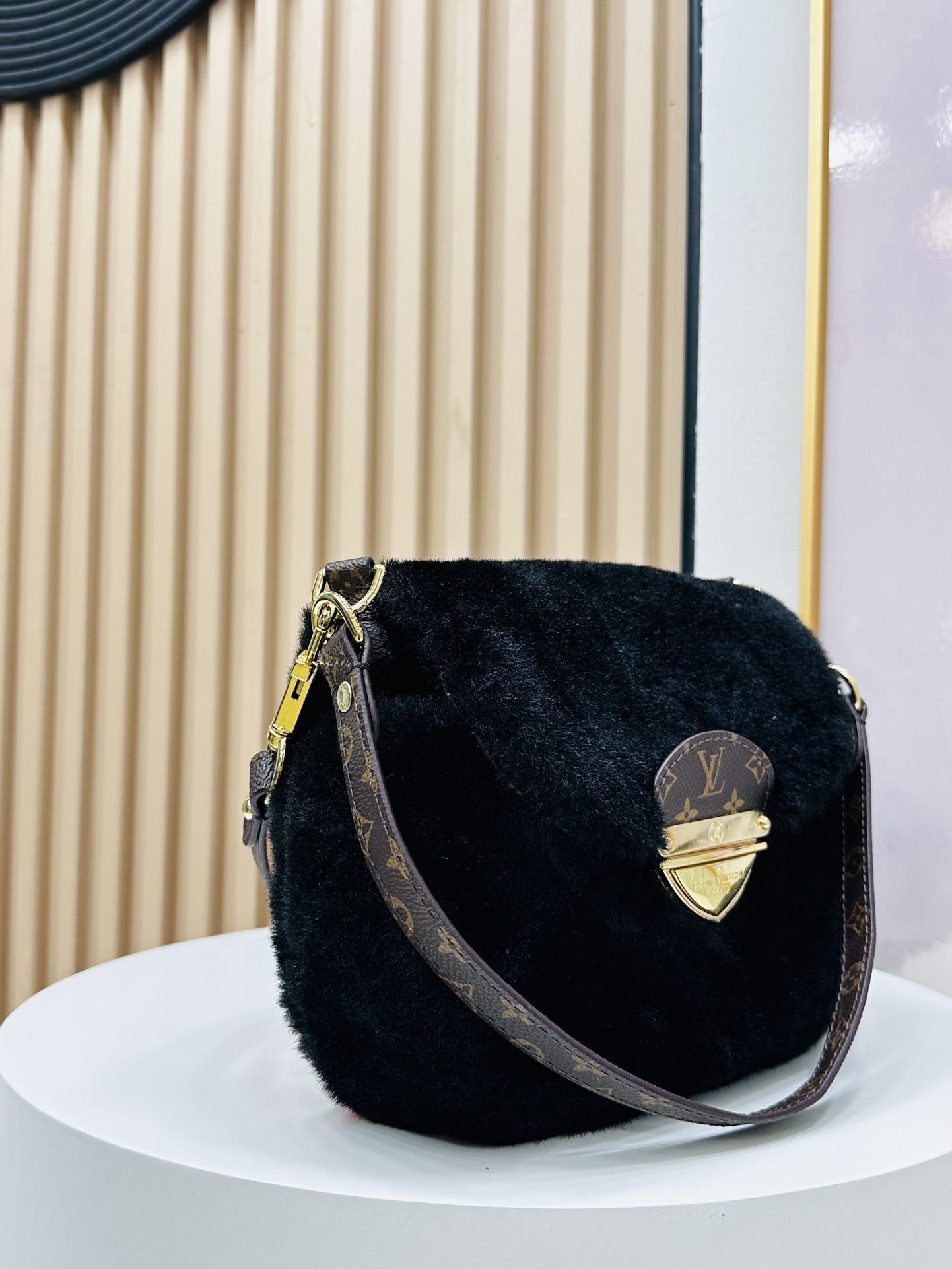 Designer Monogram Sunset Black Woolen Leather Bag - Gorchic - $128.99