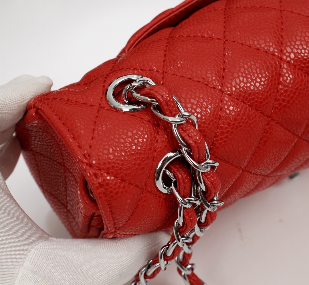 CC Inspired Classic Double Flap Bag Red Caviar Sier Hardware - Bag - Gorchic - $122.99