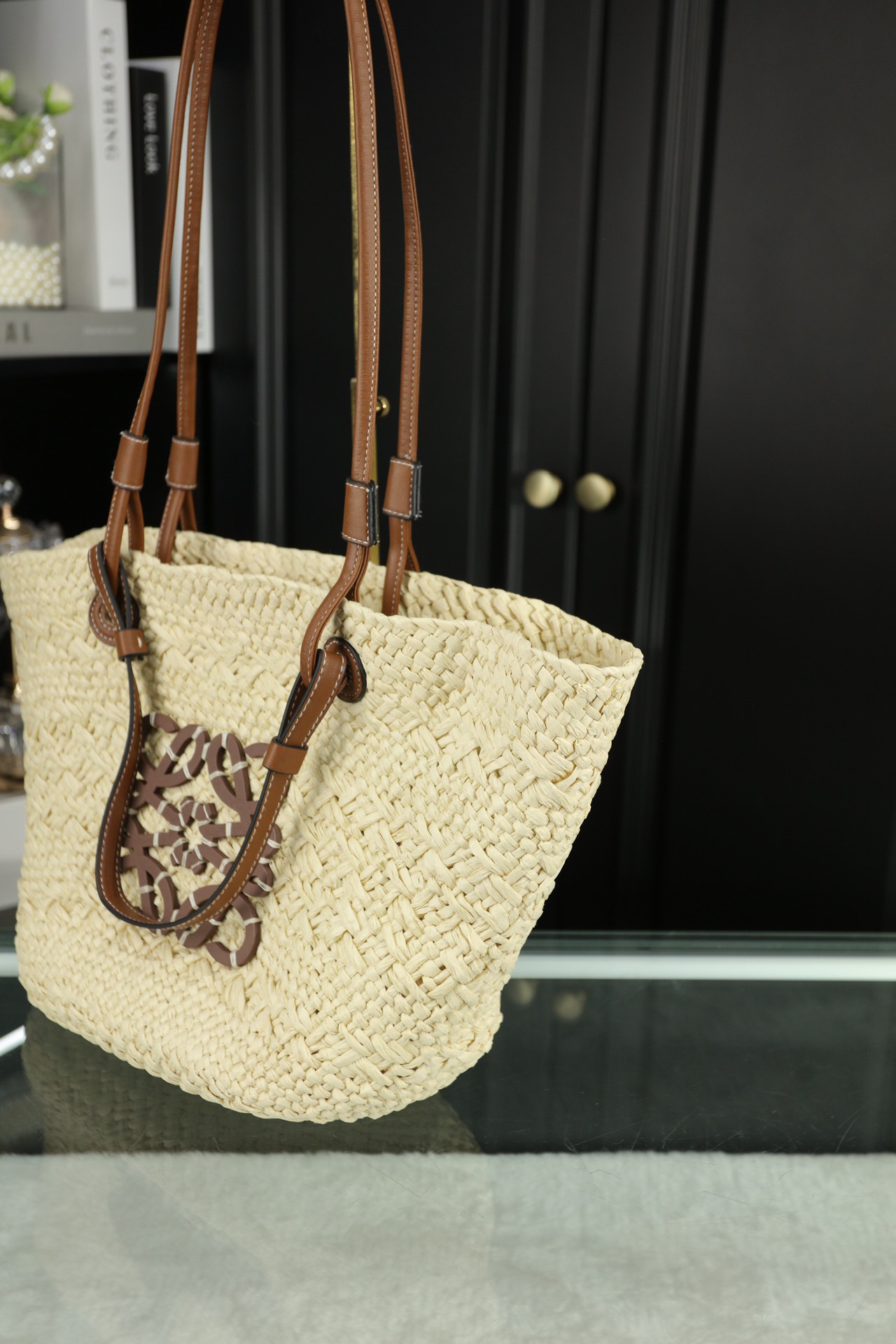 Puzzle iconic Small Anagram basket Raffia Tote Bag - Gorchic - $124.99
