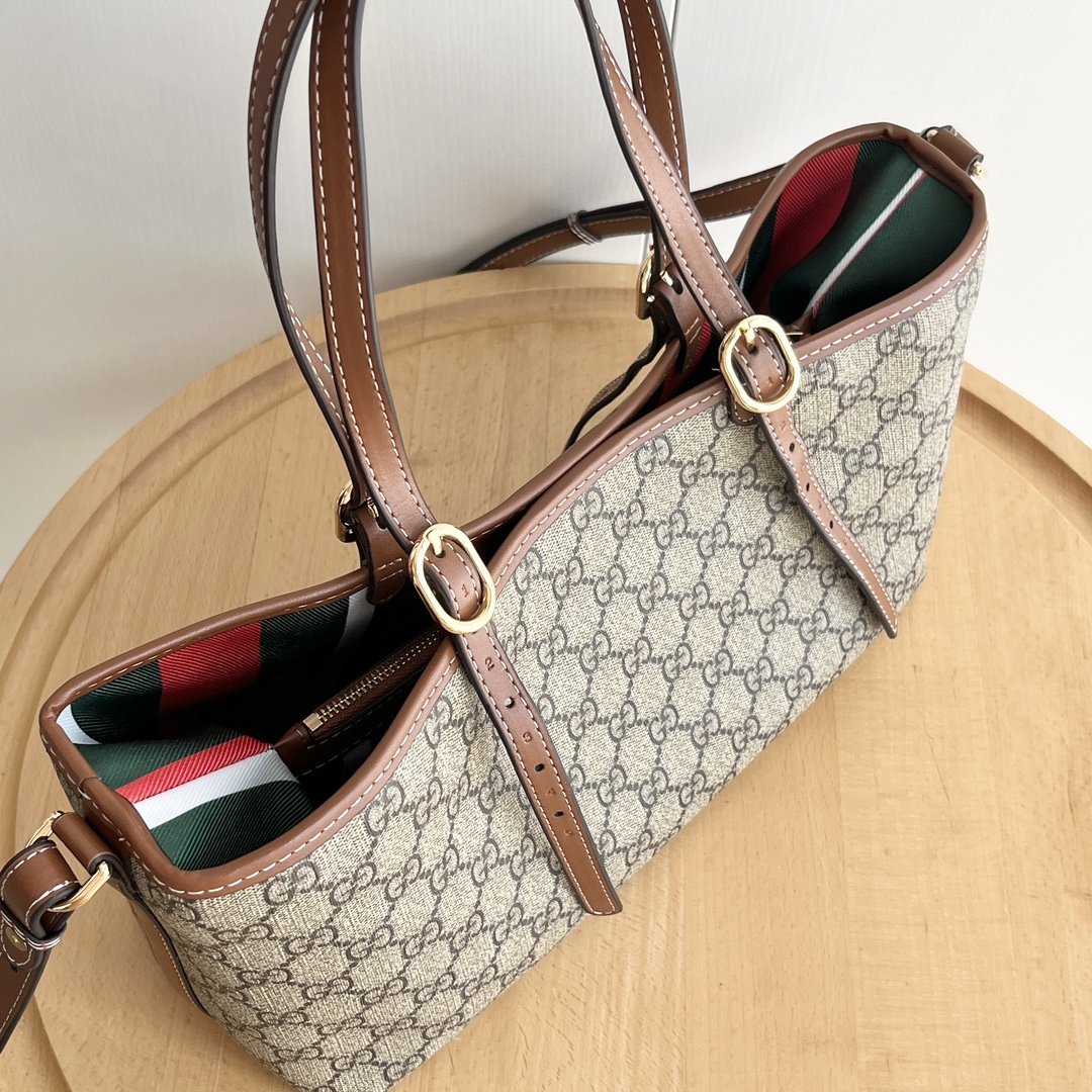 Double-G GG Emblem Medium brown tote bag - Gorchic - $132.99