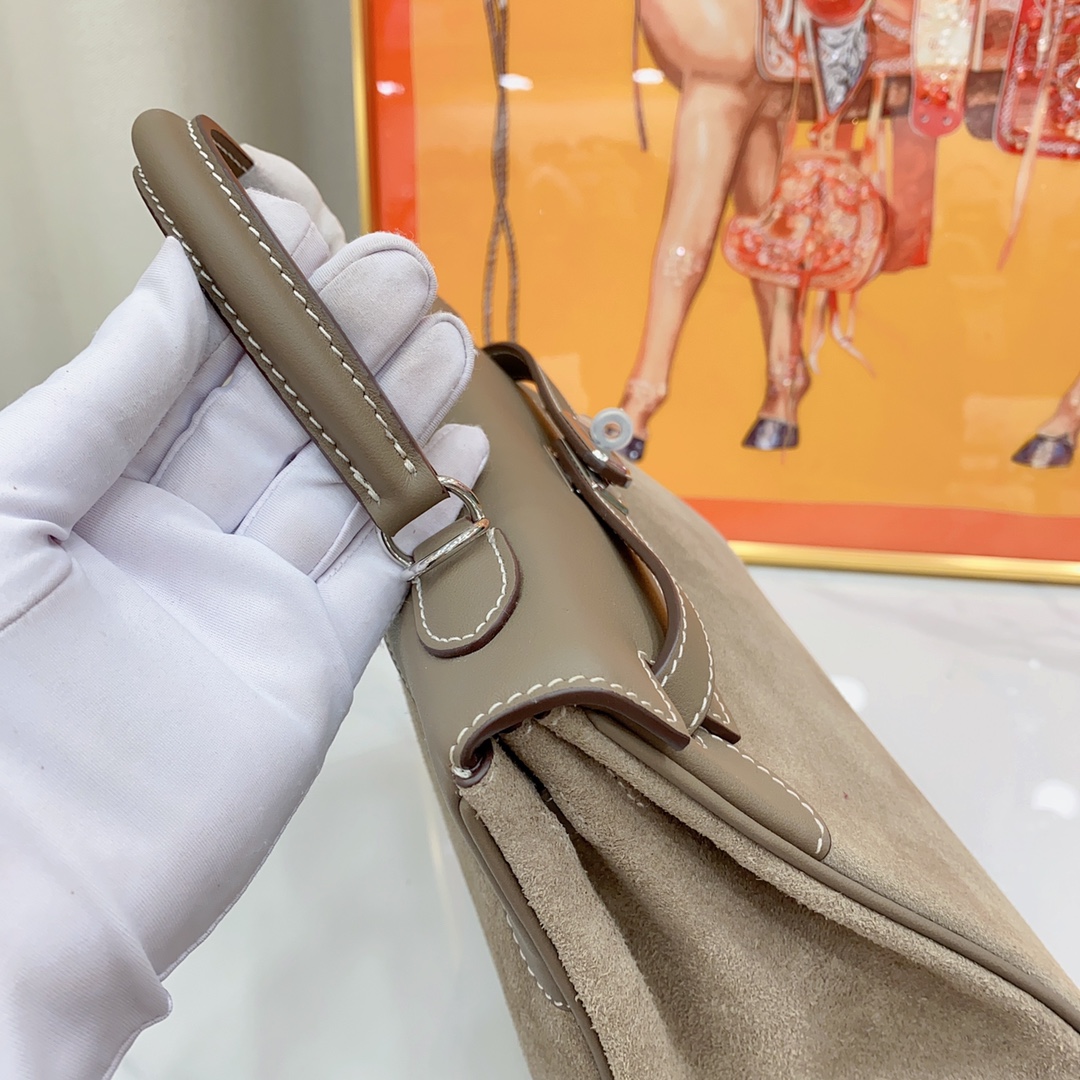 H-Inspired Kelly Haze Gray Suede - Handbags - Gorchic - $230.99