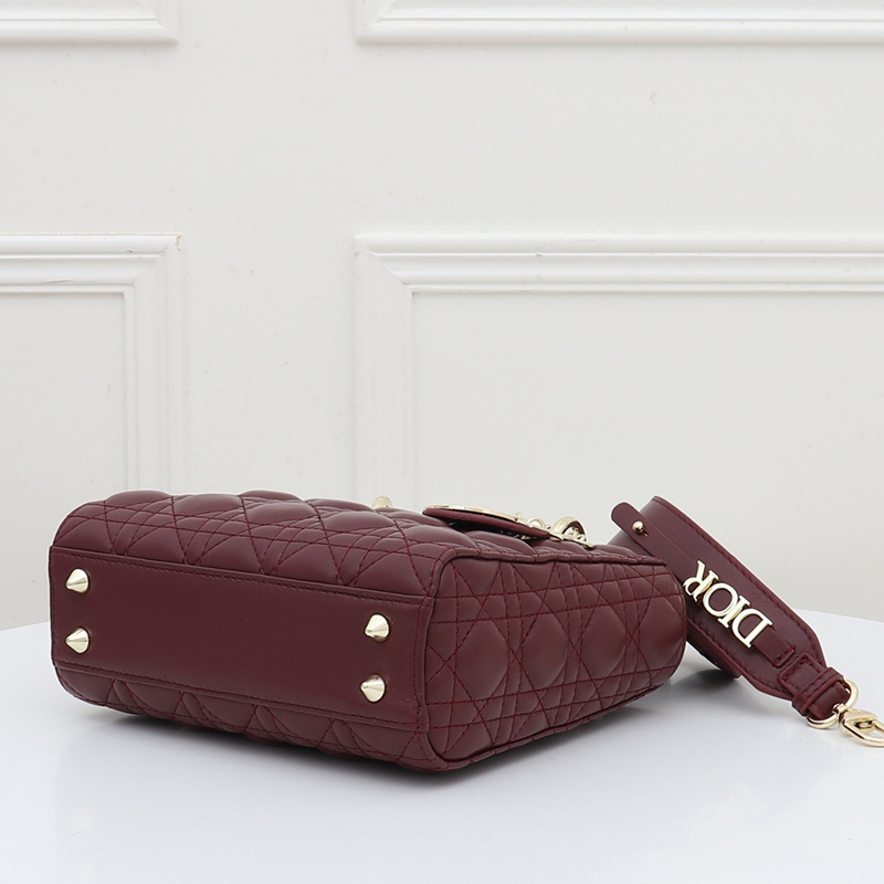 D Inspired Small Lady D Inspired Bag Burgundy Cannage Calfskin Golden Hardware - Bag - Gorchic - $146.99