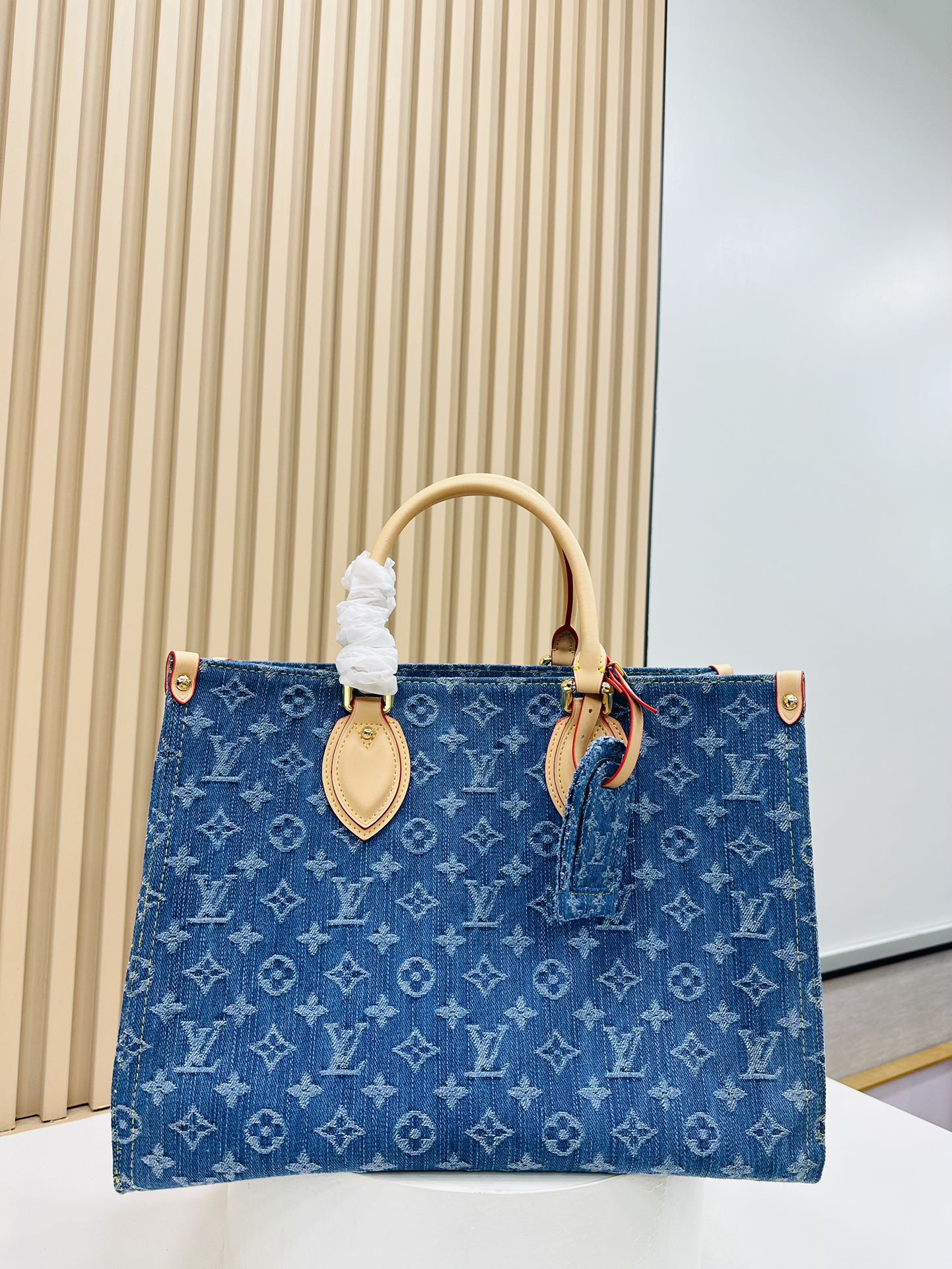 Designer Monogram Jacquard Denim Onthego MM Blue - Bag - Gorchic - $132.99