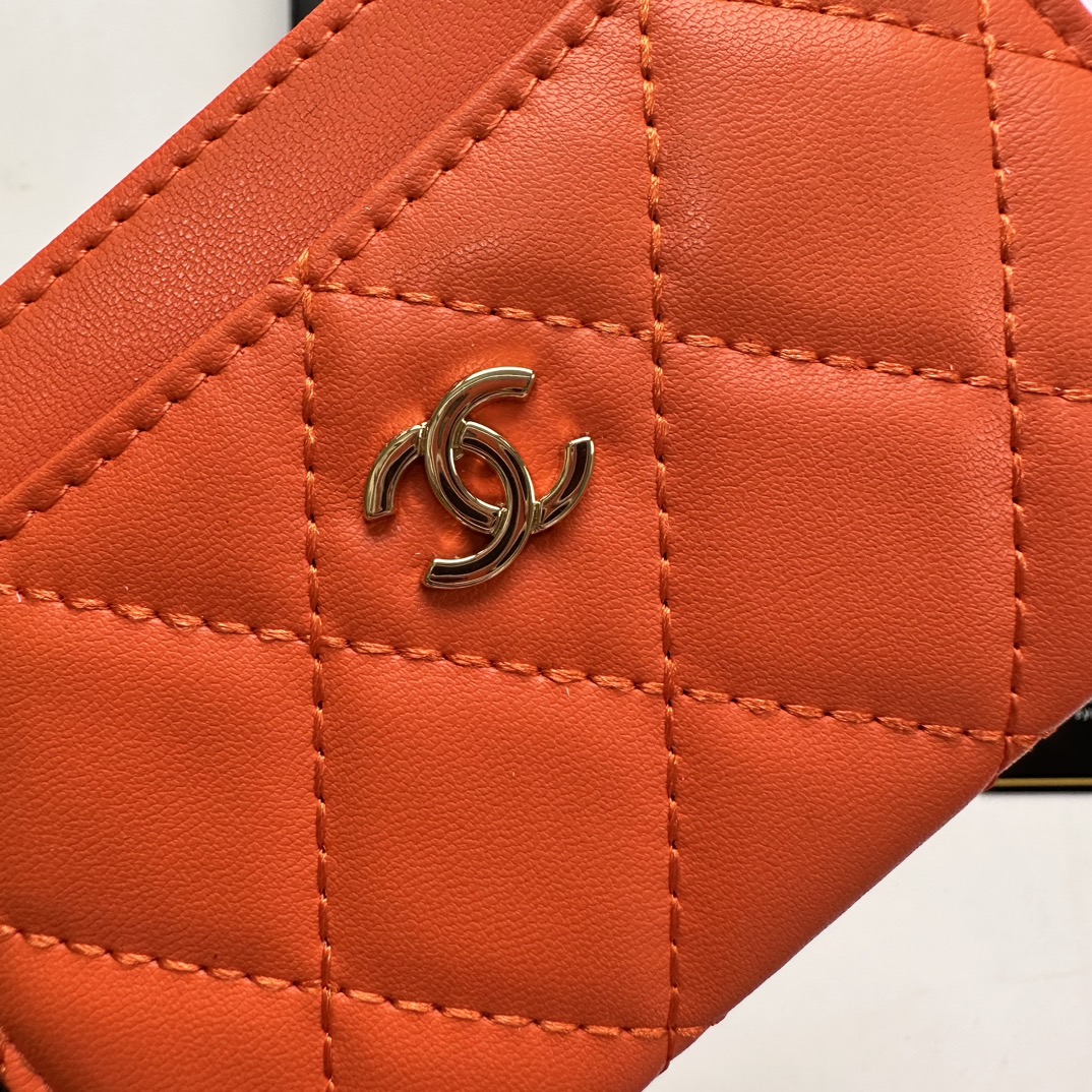 CC Inspired CLASSIC CARD HOLDER Grained Calfskin Orange Wallet - Gorchic - $37.99
