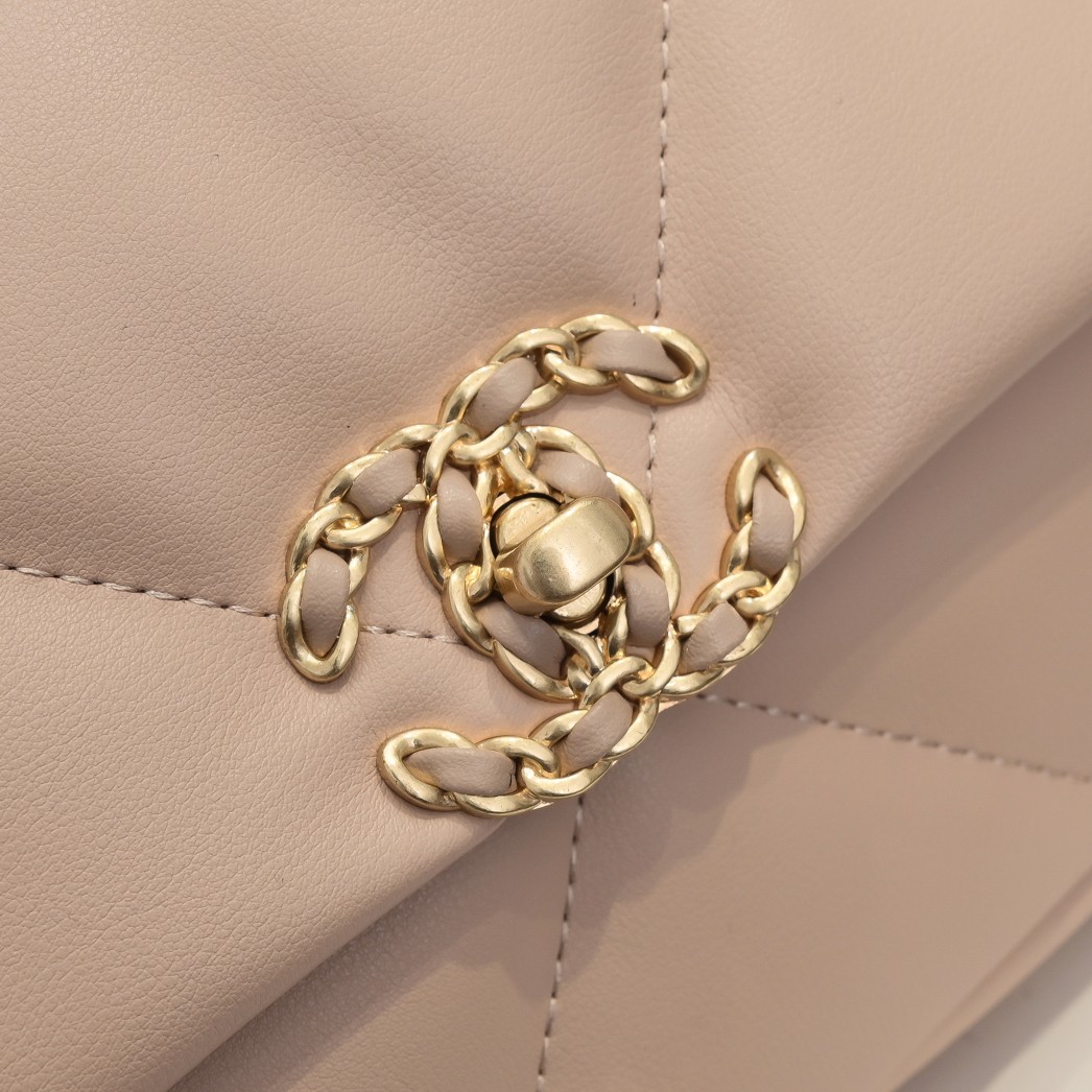 CC Inspired Calfskin Quilted CC Inspired 19 Flap Beige -Golden - Bag - Gorchic - $132.99