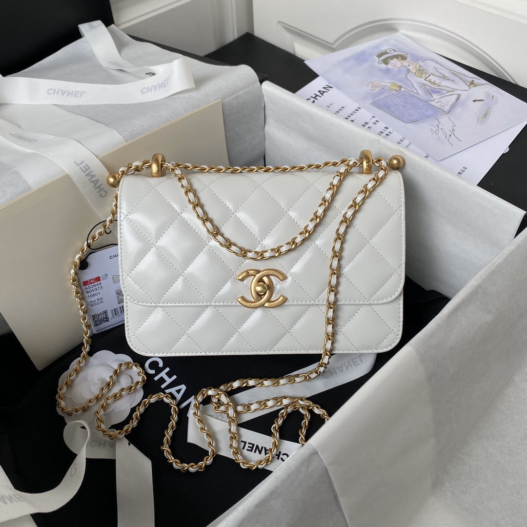 CC Inspired 24C Double Little Gold Balls Bag - White Bag - Gorchic - $145.99