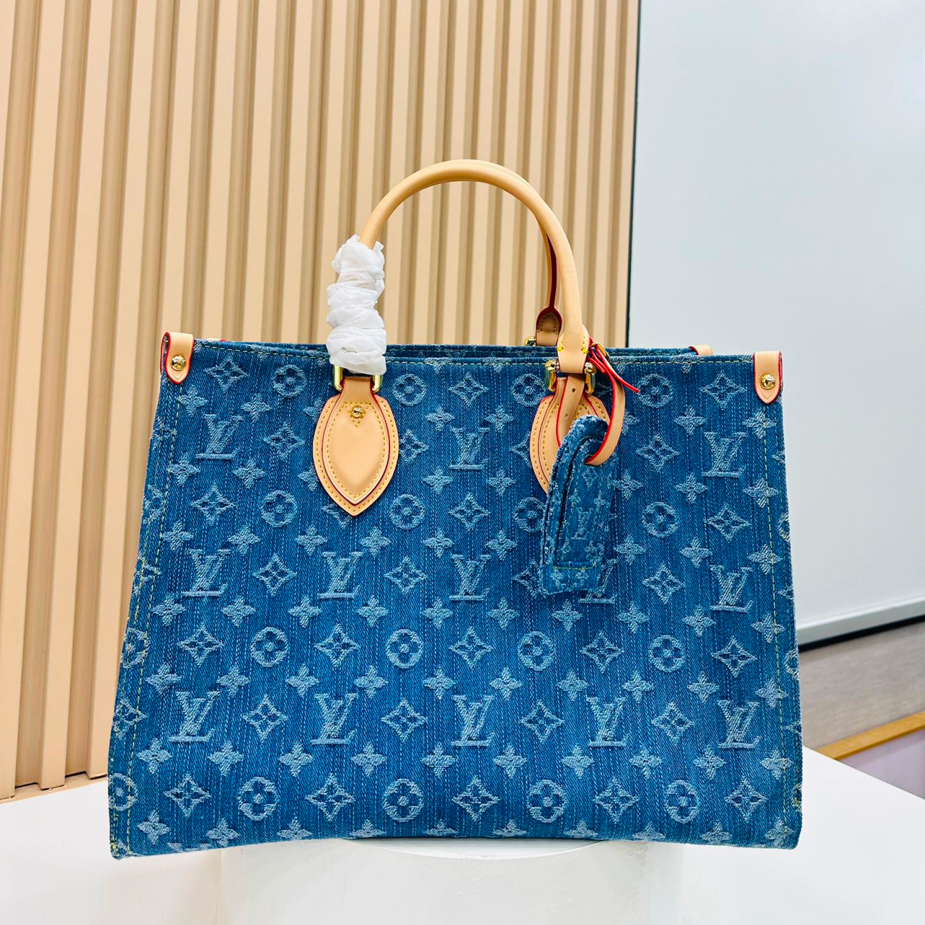 Designer Monogram Jacquard Denim Onthego MM Blue - Bag - Gorchic - $132.99