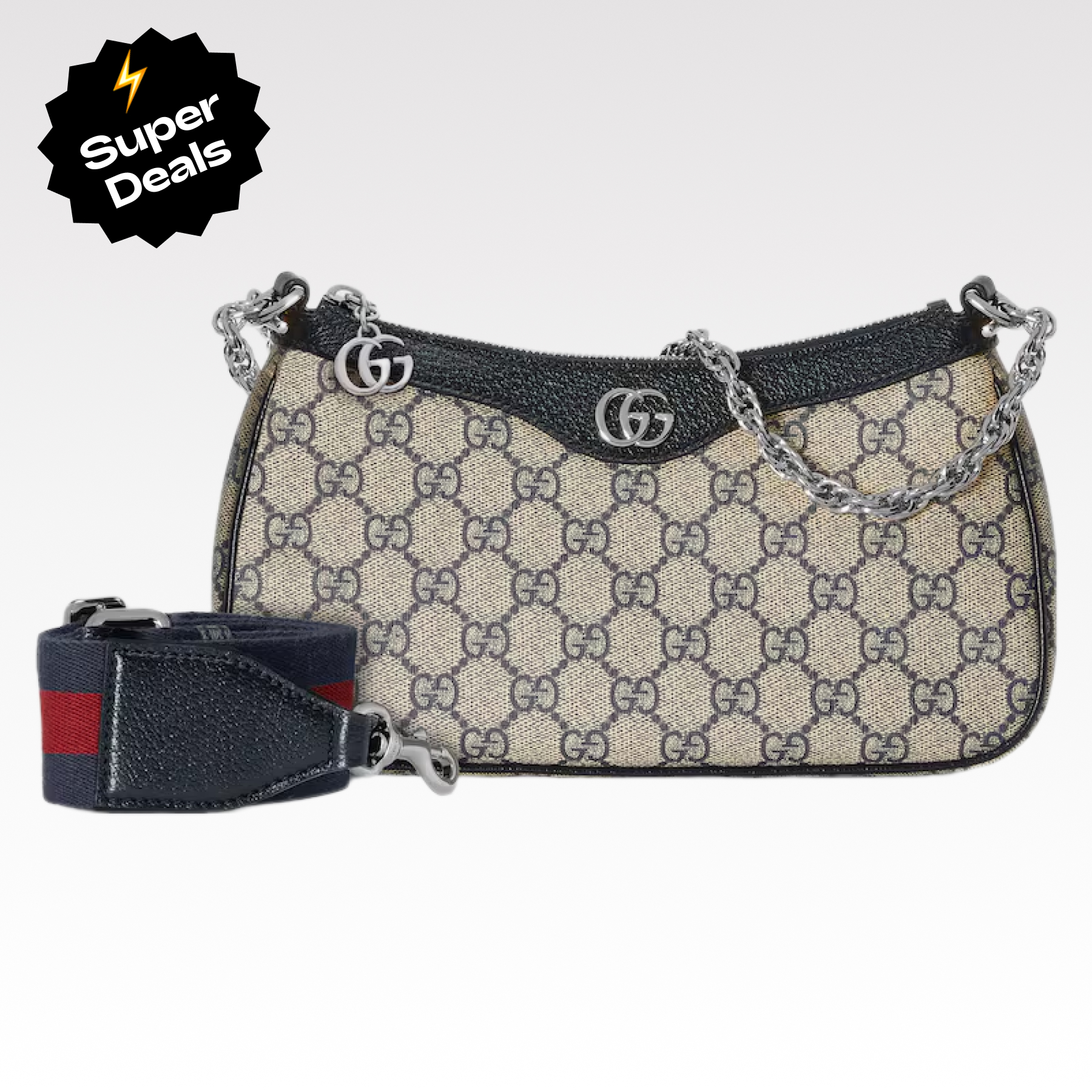 Double-G Ophidia Collection Small Handbag With Extra Strap- Beige And Black Bag - Gorchic - $121.99