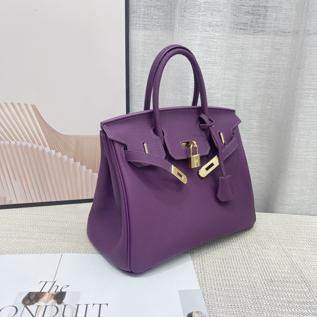 H-Inspired Birkin Togo Retourne Bag Golden-Purple Bag - Gorchic - $185.99