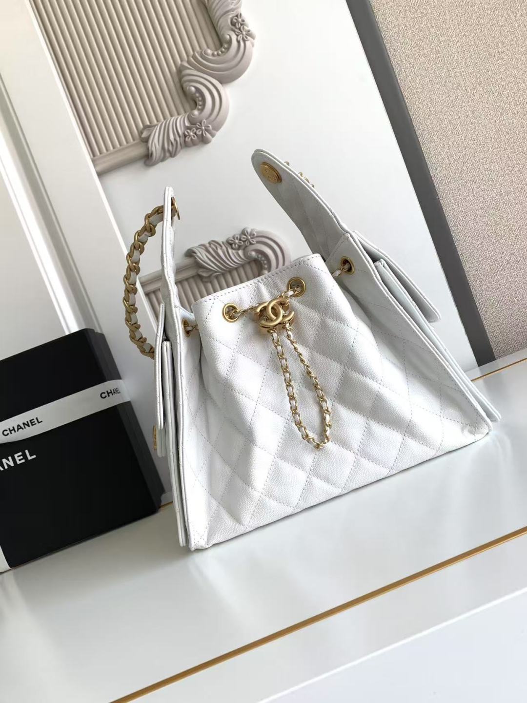 CC Inspired 25 Small Handbag Grained Calfskin & Gold-Tone Metal White -Bag - Gorchic - $152.99