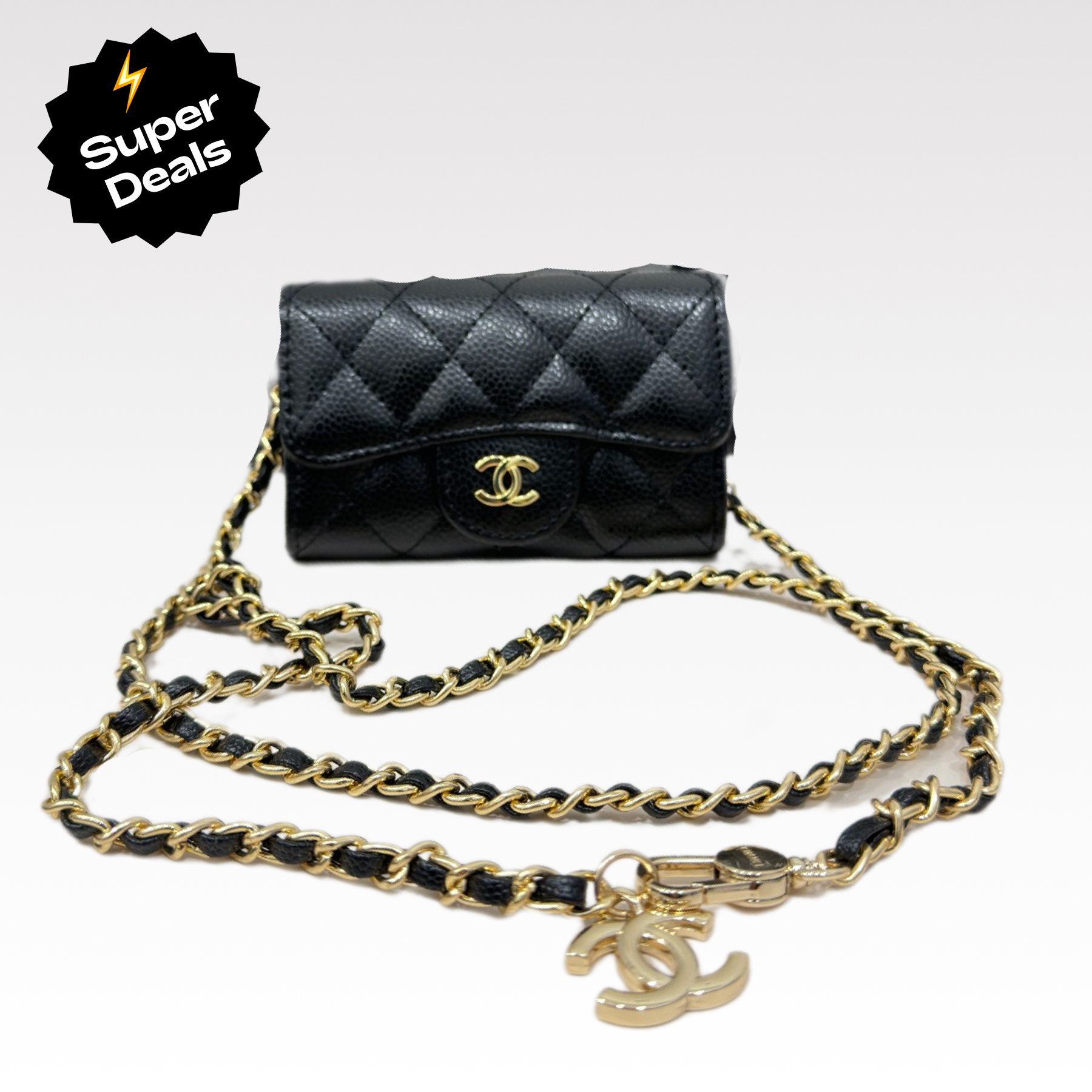 CC Inspired Black Metallic Calfskin Quilted Flap Chain Waist Bag - Gorchic - $83.99