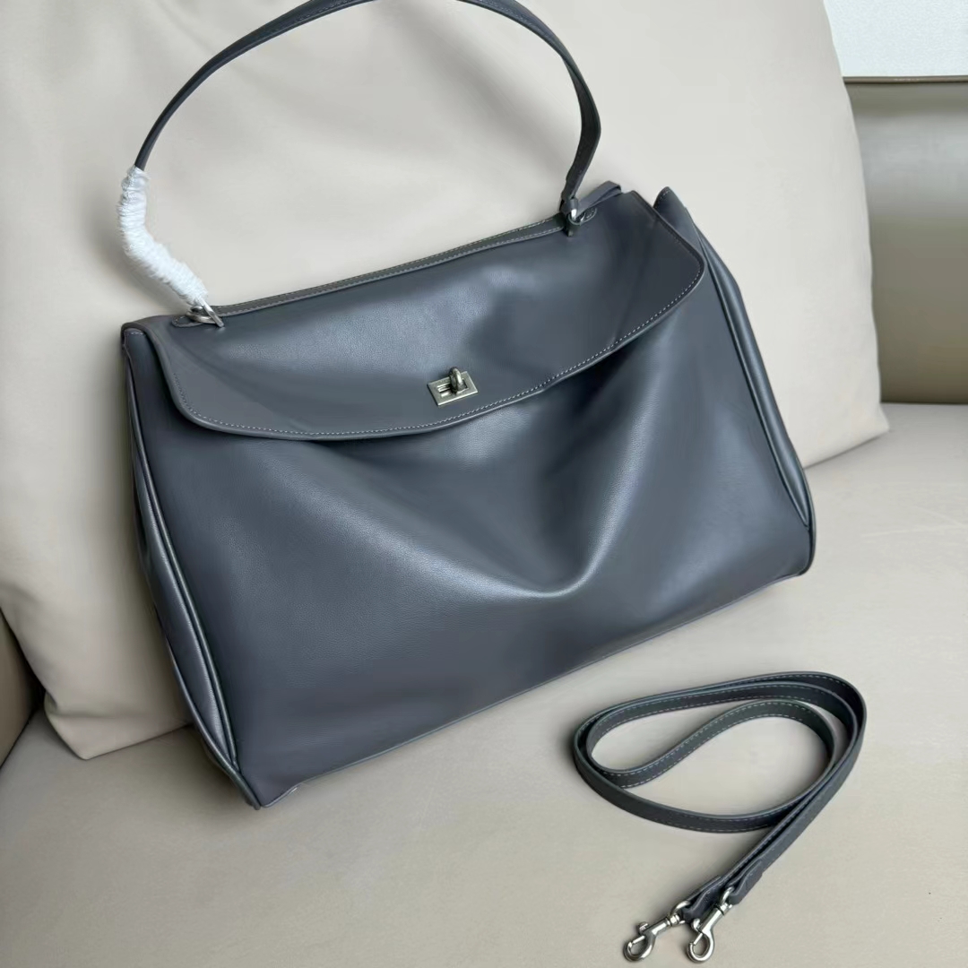 Hourglass iconic Rodeo leather shoulder bag in Grey and aged-sliver hardware Multiple Size - Bag - Gorchic - $169.99