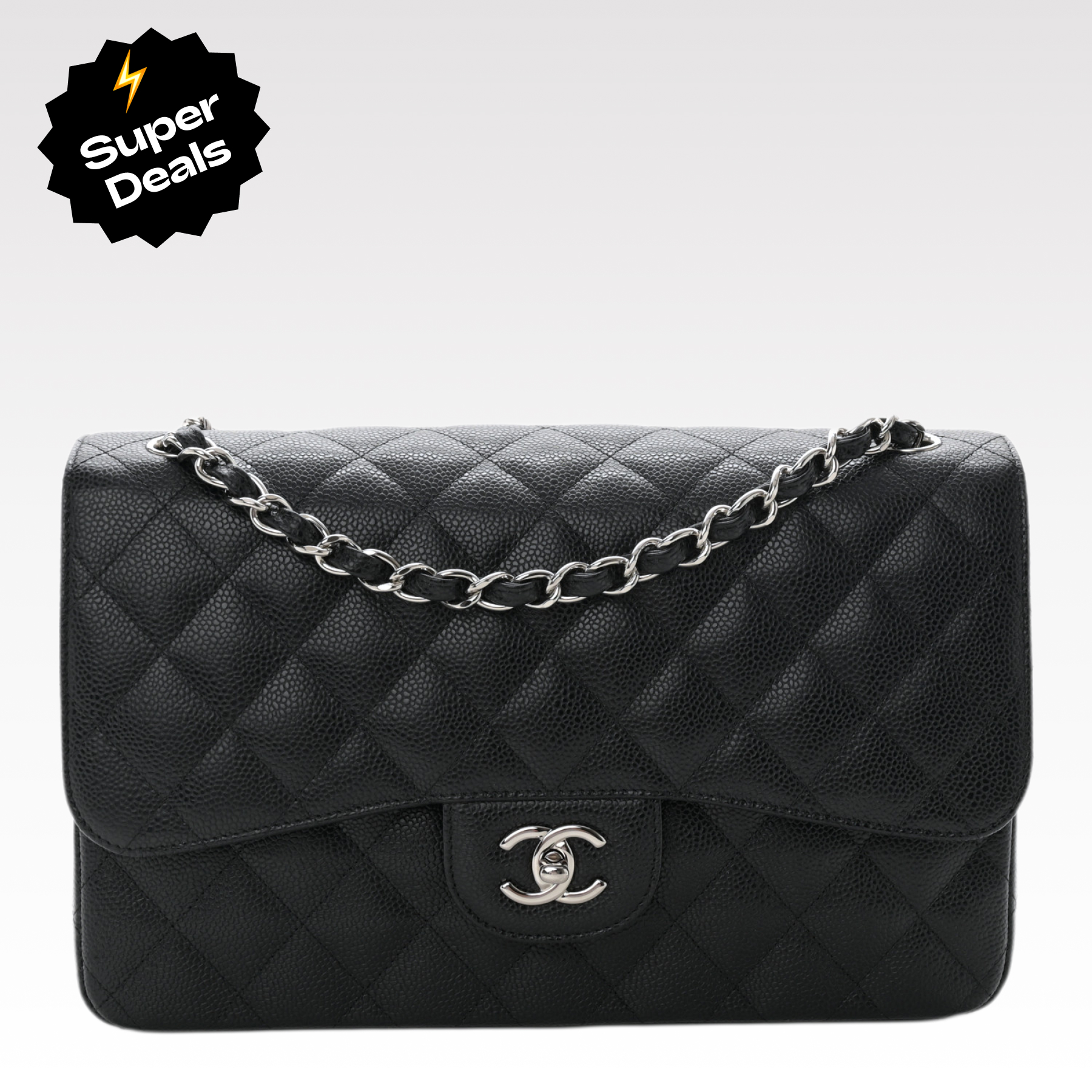 CC Inspired Classic Flag Bag Jumbo Classic Double Flap Bag Black Caviar Sliver Hardware - Bag - Gorchic - $125.99