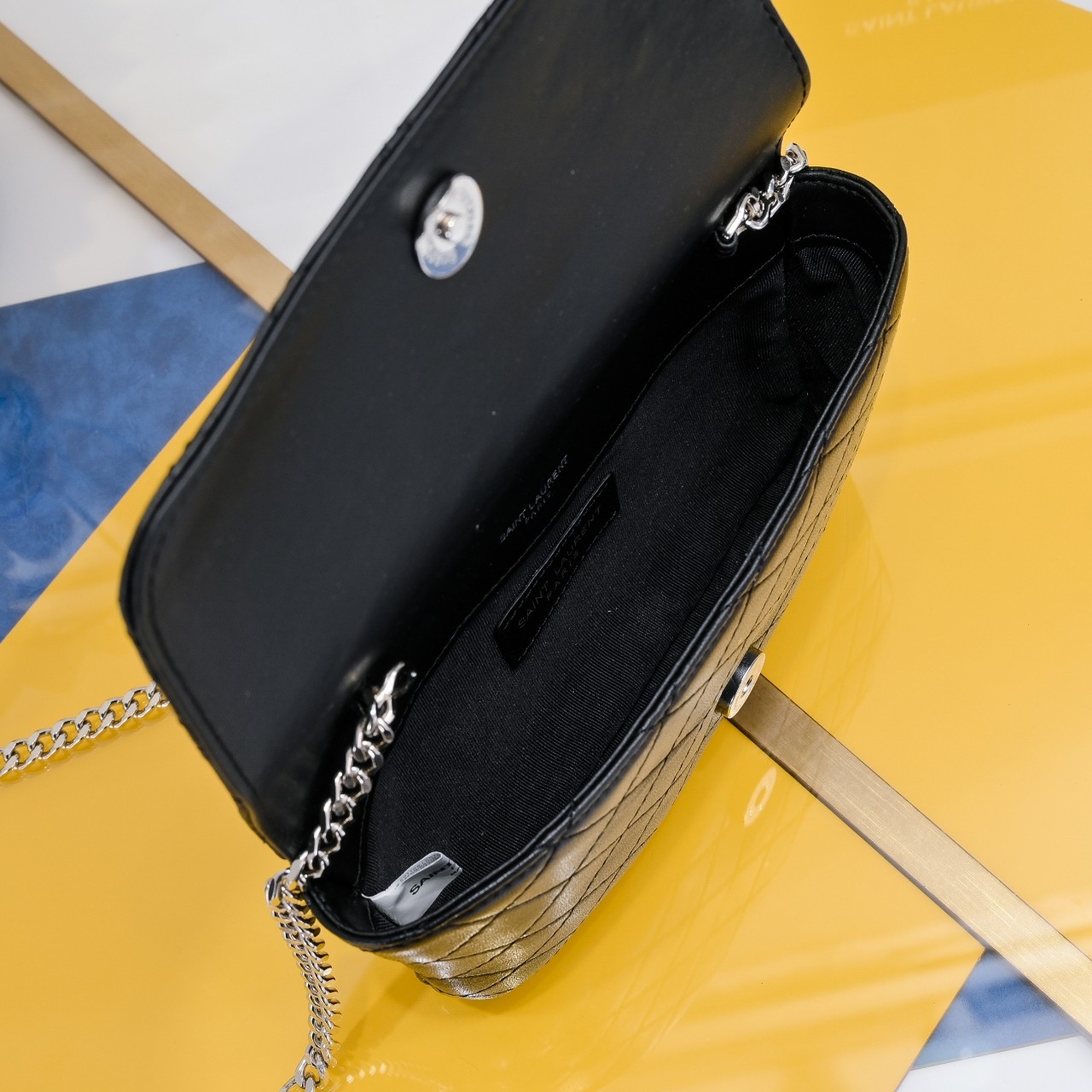 Lady Designer BLACK GABY CHAIN PHONE HOLDER IN QUILTED Calfskin-SLIVER HARDWARE - Bag - Gorchic - $122.99