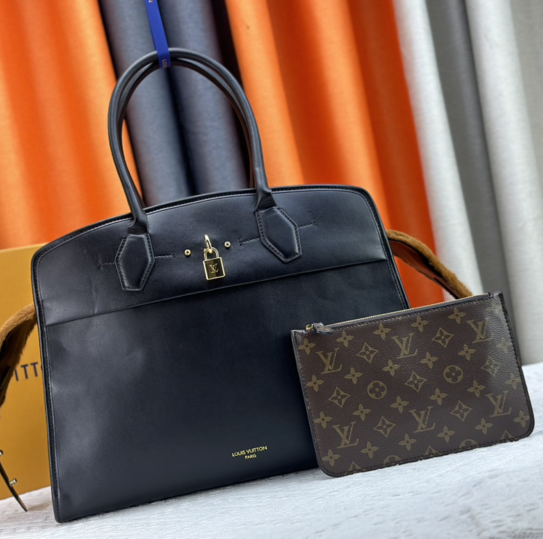 Designer Monogram City Steamer Large Handbag - Black Bag - Gorchic - $164.99