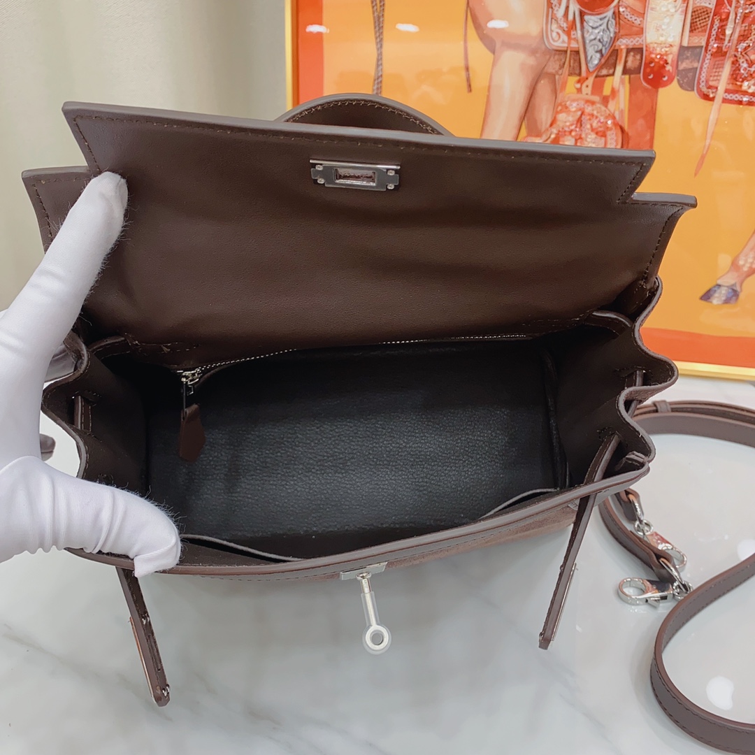 H-Inspired Kelly Haze Coffee Suede - Handbags - Gorchic - $230.99