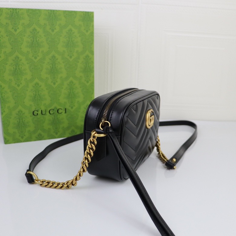 Double-G Calfskin Matelasse Mini GG Marmont Chain Shoulder Bag Black - Bag - Gorchic - $113.99