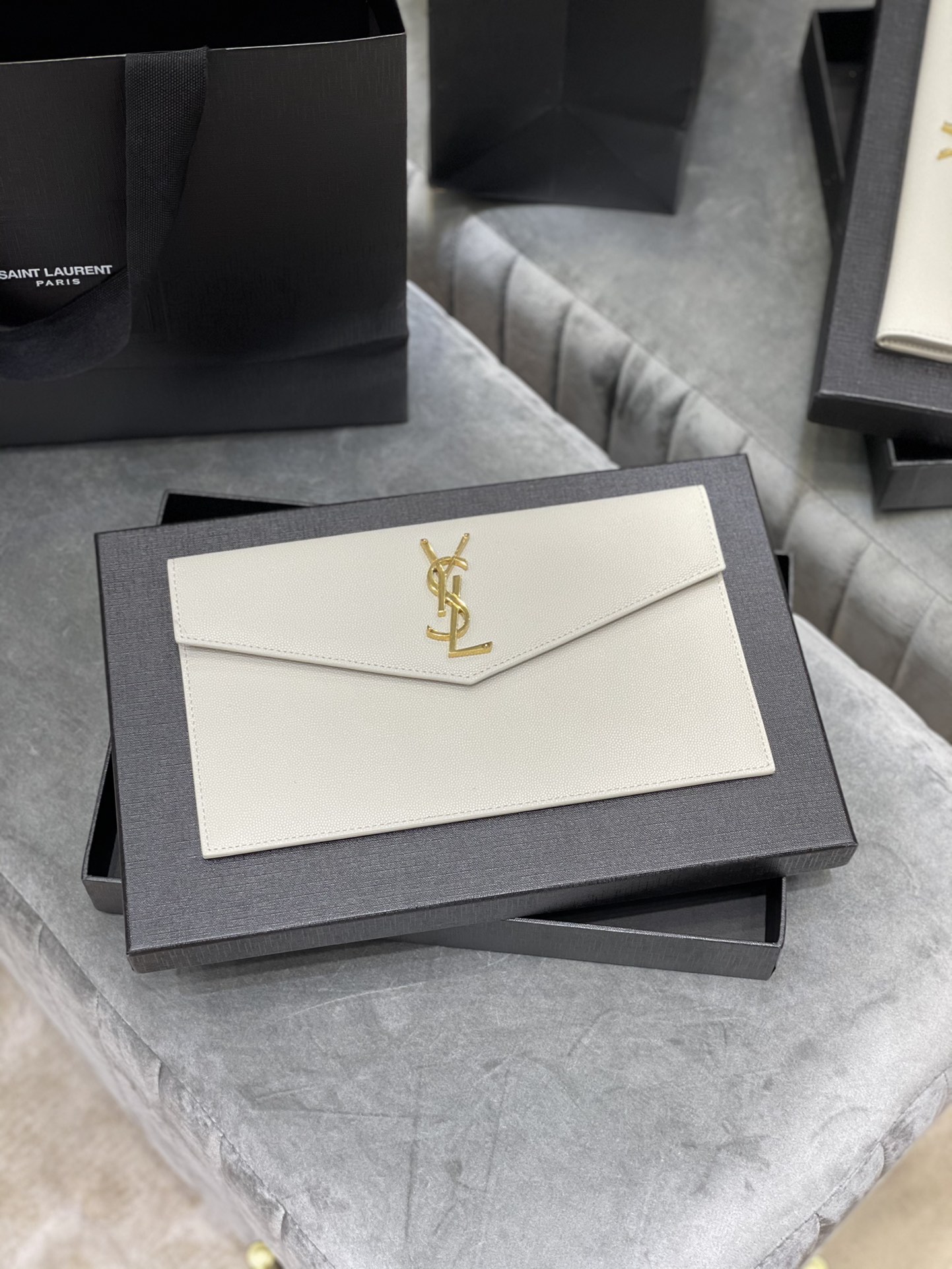 Lady Designer Uptown Fashion Monogram Leather Envelope Clutch Bag White-Gold hardware - Bag - Gorchic - $122.99