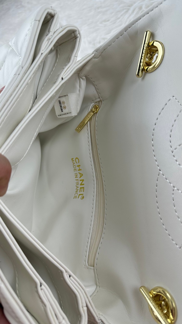 CC Inspired Top Handle Flap Bag Lambskin - White - Gorchic - $140.99