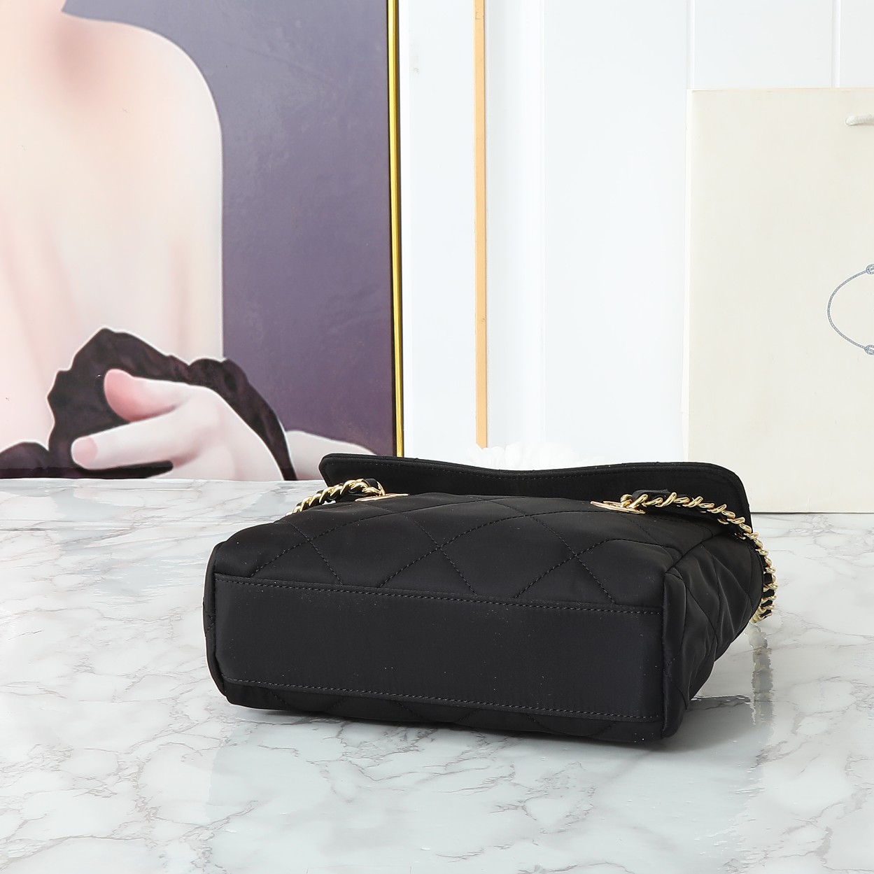 Saffiano texture Tessuto Impuntu Quilted Flap Shoulder Black Bag - Gorchic - $132.99