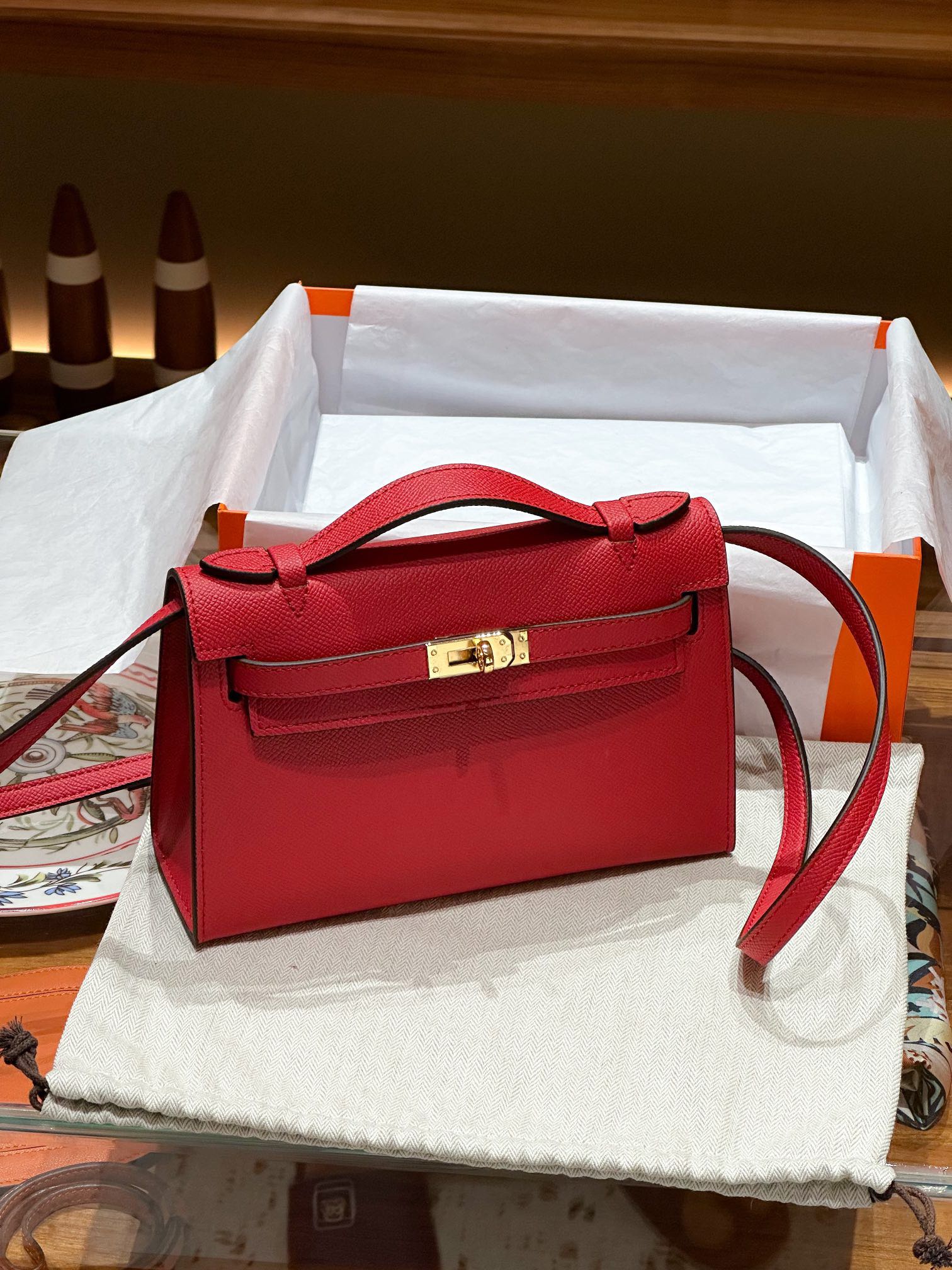 H-Inspired Kelly Mini 1st Kelly Pochette Generation Epsom Palm Leather-Red - Gorchic - $146.99