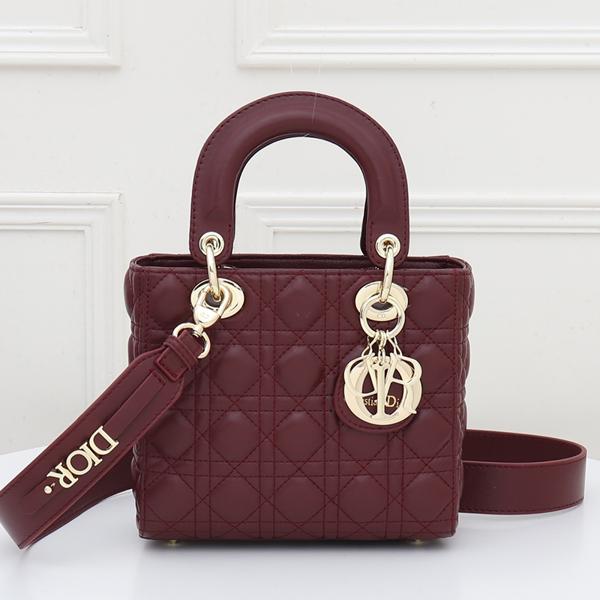 D Inspired Small Lady D Inspired Bag Burgundy Cannage Calfskin Golden Hardware - Bag - Gorchic - $146.99