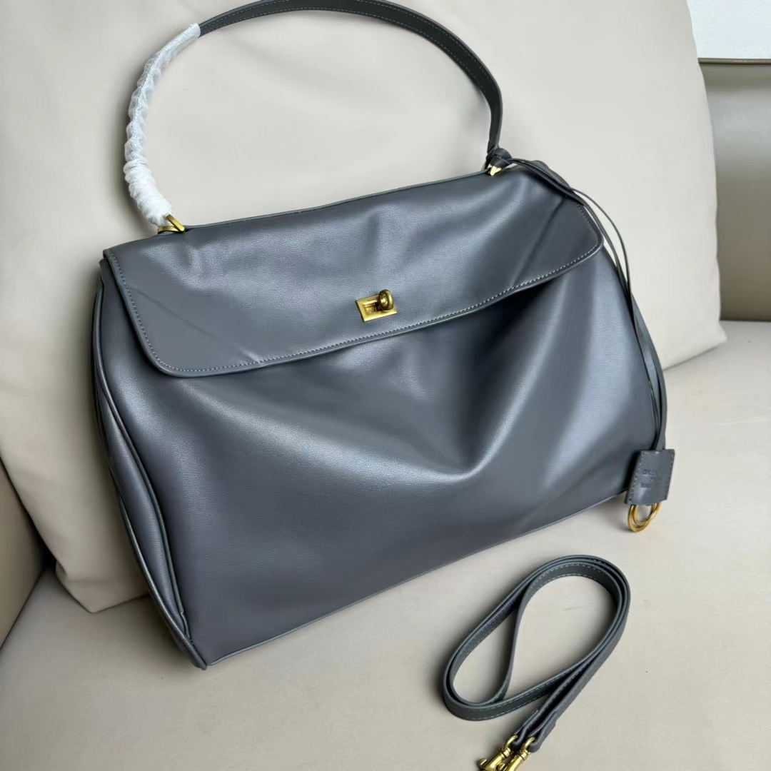 Hourglass iconic Rodeo leather shoulder bag in Grey and aged-golden hardware Multiple Size - Bag - Gorchic - $169.99