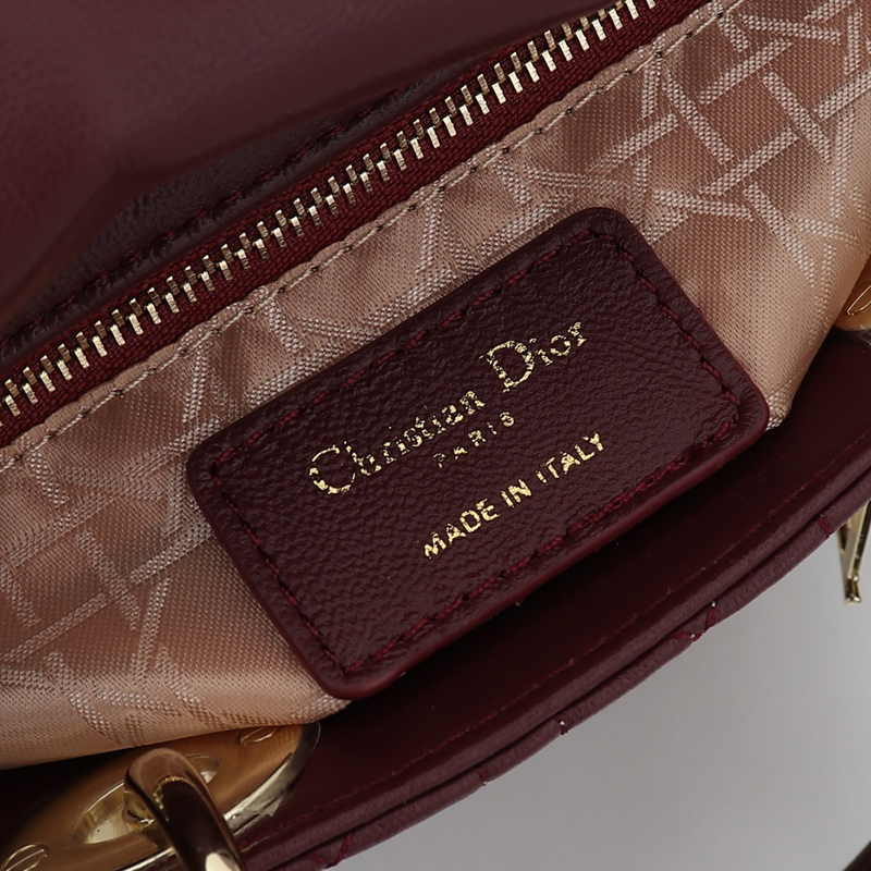 D Inspired Small Lady D Inspired Bag Burgundy Cannage Calfskin Golden Hardware - Bag - Gorchic - $146.99