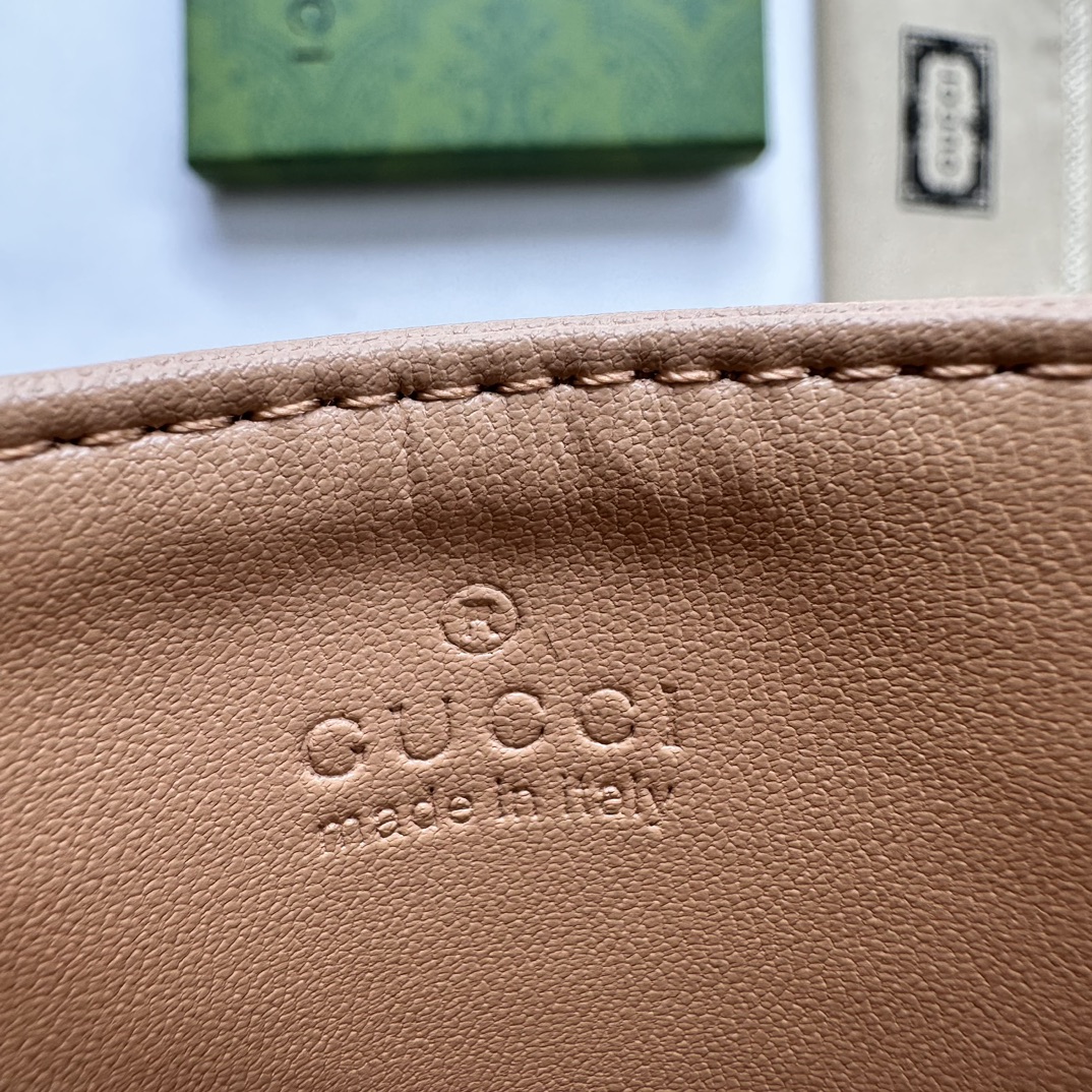 Double-G GG Marmont card case khaki leather-wallet - Gorchic - $39.99