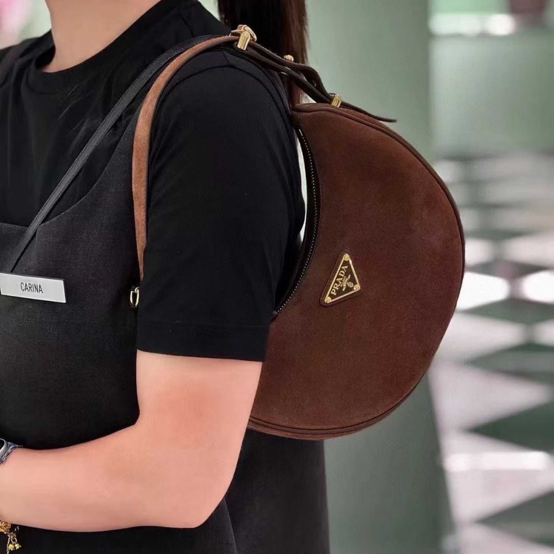 Saffiano texture Arqué Suede Brown Shoulder bag - Gorchic - $116.99