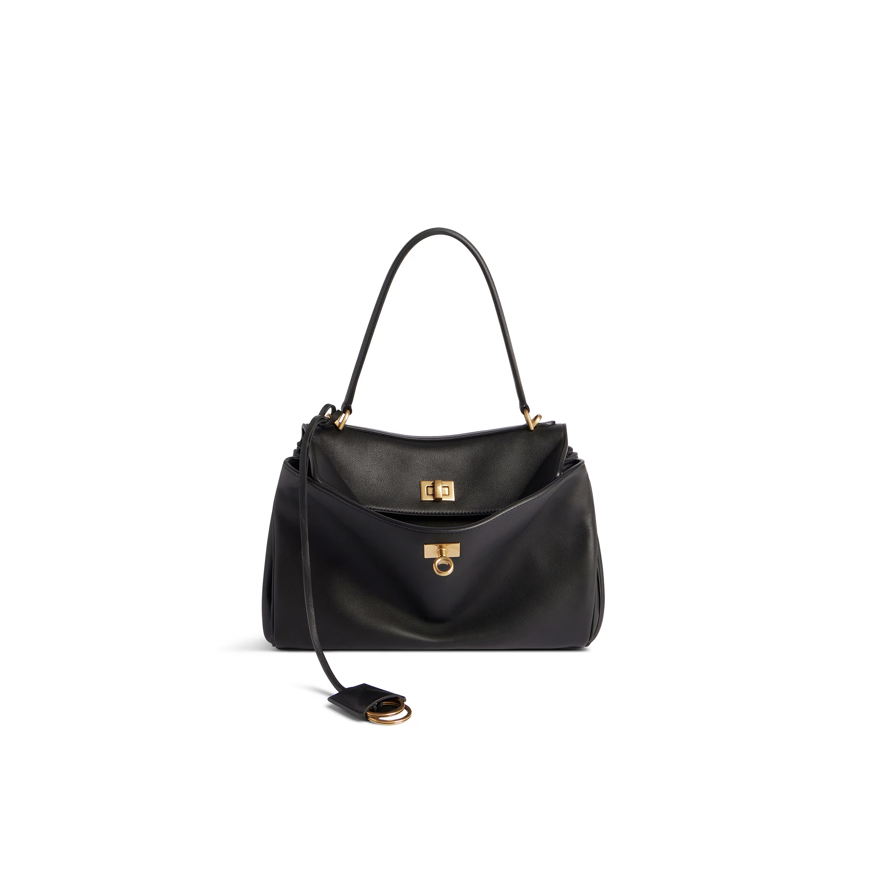 Hourglass iconic Rodeo leather shoulder bag in Black and aged-golden hardware Multiple Size - Bag - Gorchic - $169.99