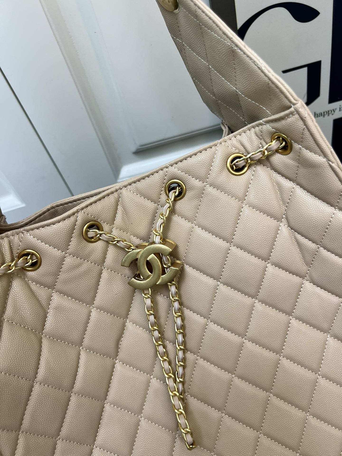 CC Inspired 25 Small Handbag Grained Calfskin & Gold-Tone Metal  Beige -Bag - Gorchic - $152.99