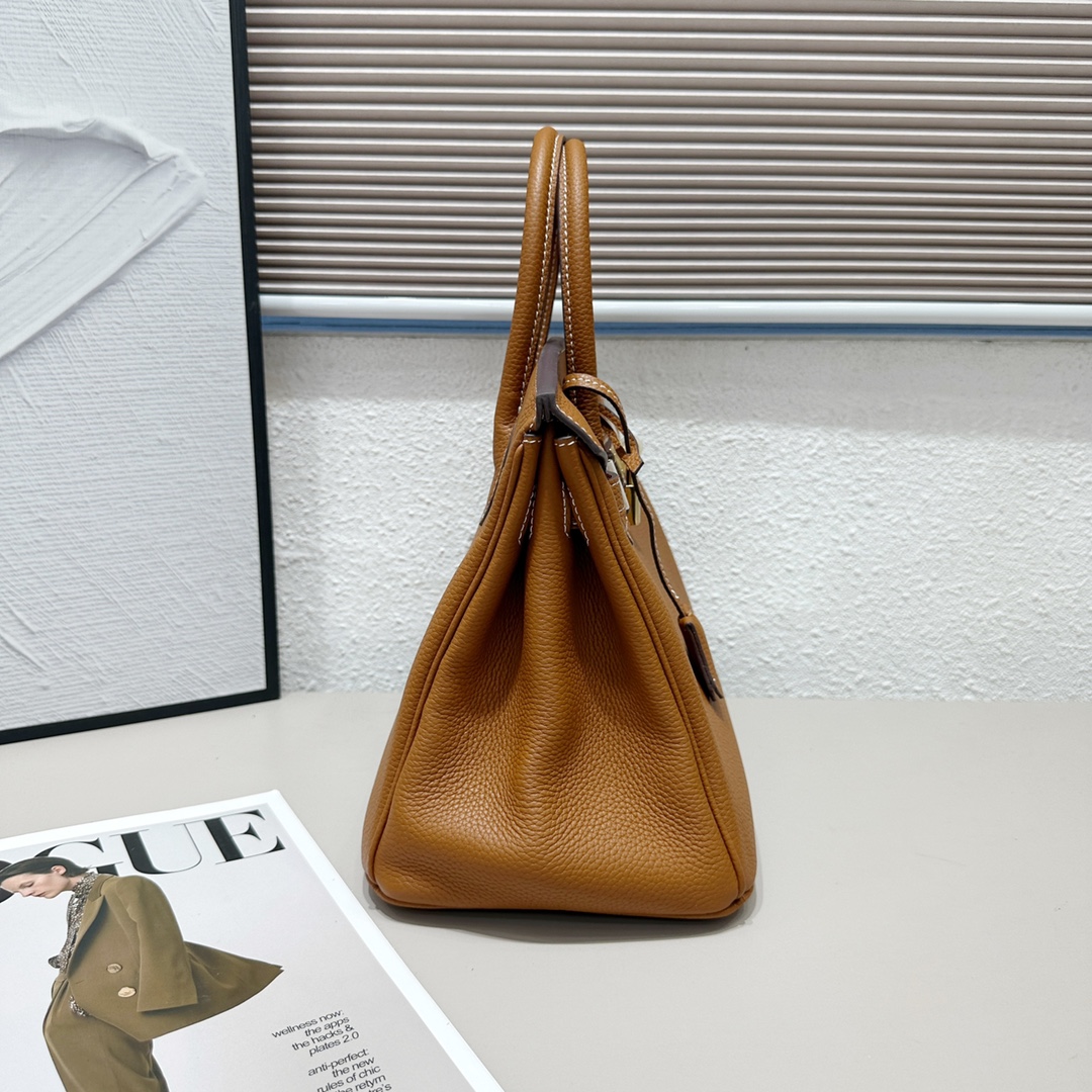 H-Inspired Birkin Togo Retourne Bag Golden Hardware-Brown Bag - Gorchic - $185.99