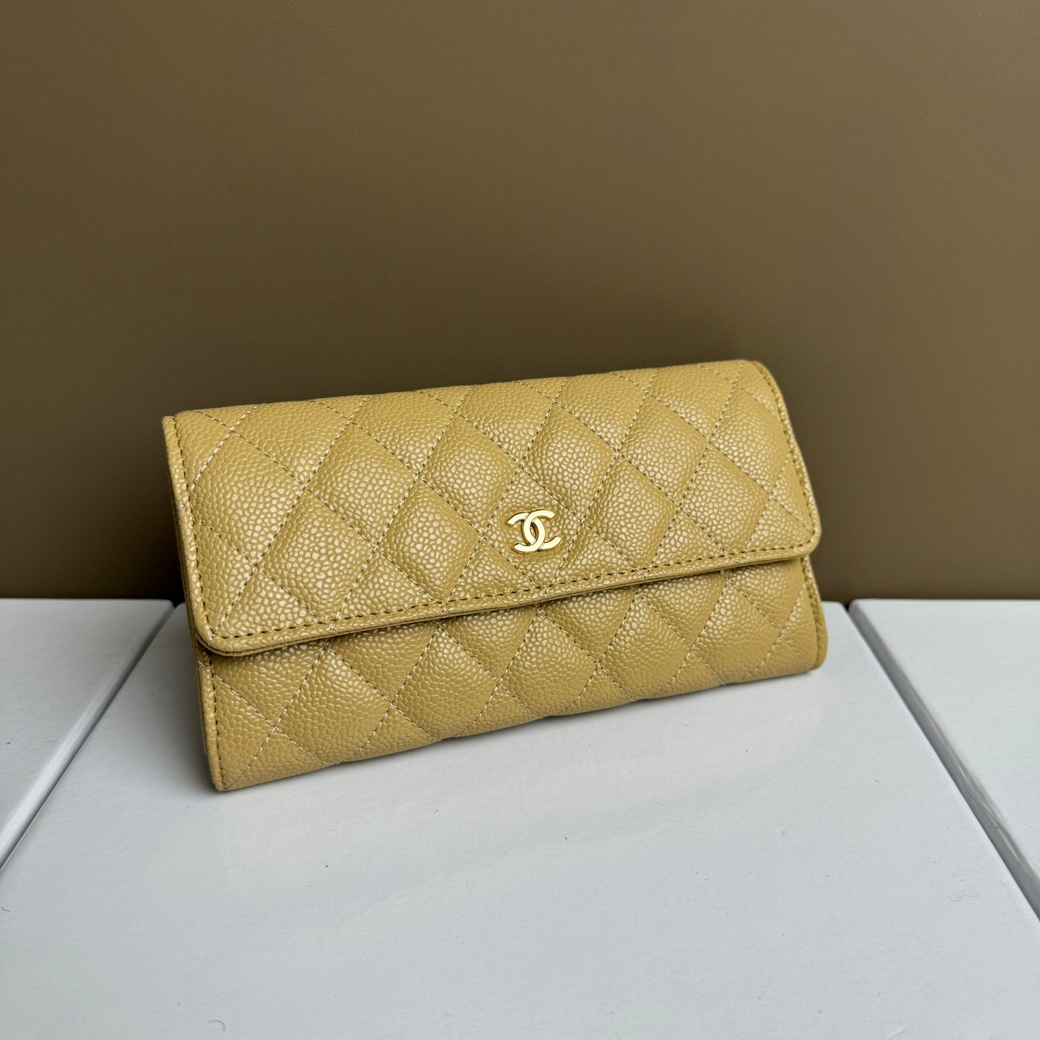 CC Inspired Counterfeit Caviar Leather Wallet-Yellow Wallet - Gorchic - $59.99