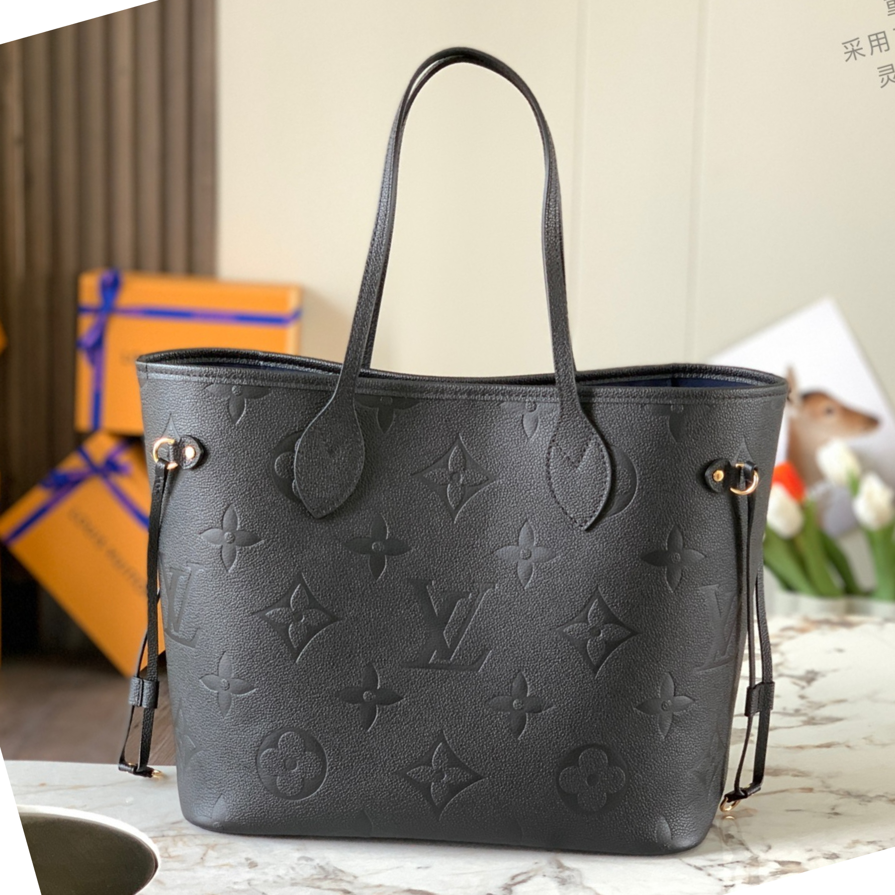 Designer Monogram Neverfull Black Embossed Medium Handbag - Gorchic - $118.99
