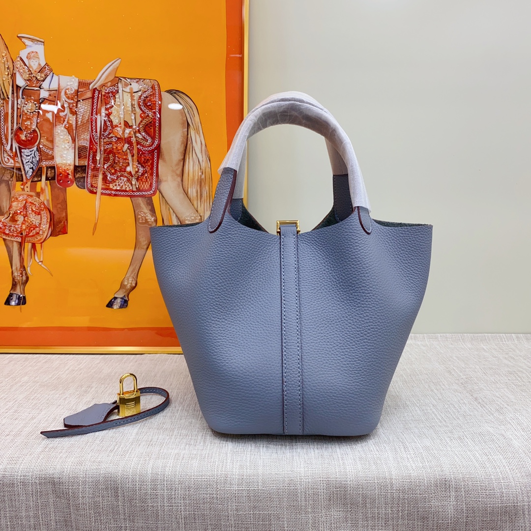 H-Inspired Clemence Picotin Lock Bag Golden Hardware -Haze Blue Bag - Gorchic - $143.99