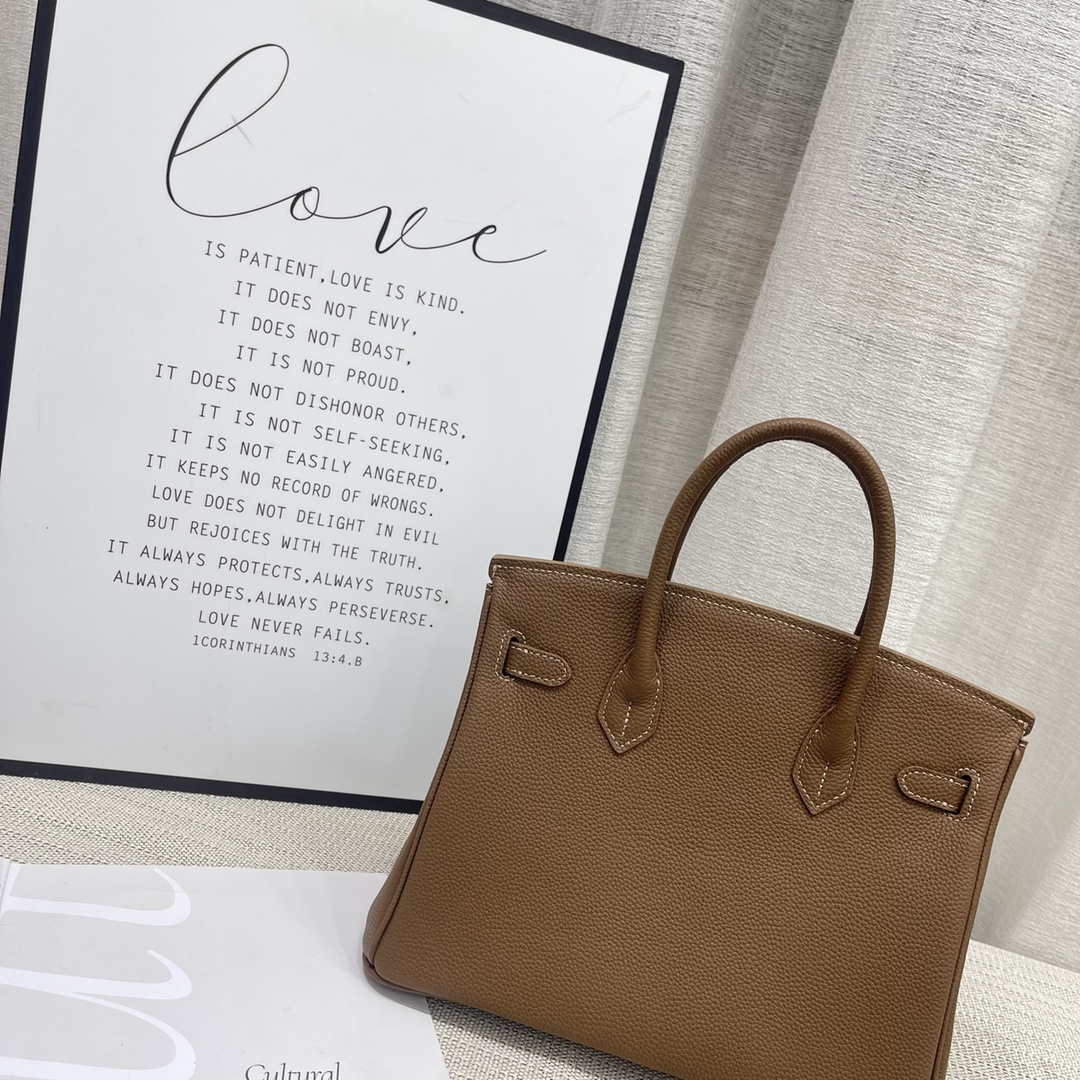 H-Inspired Birkin Togo Retourne Bag Golden Hardware -Dark Brown Bag - Gorchic - $185.99